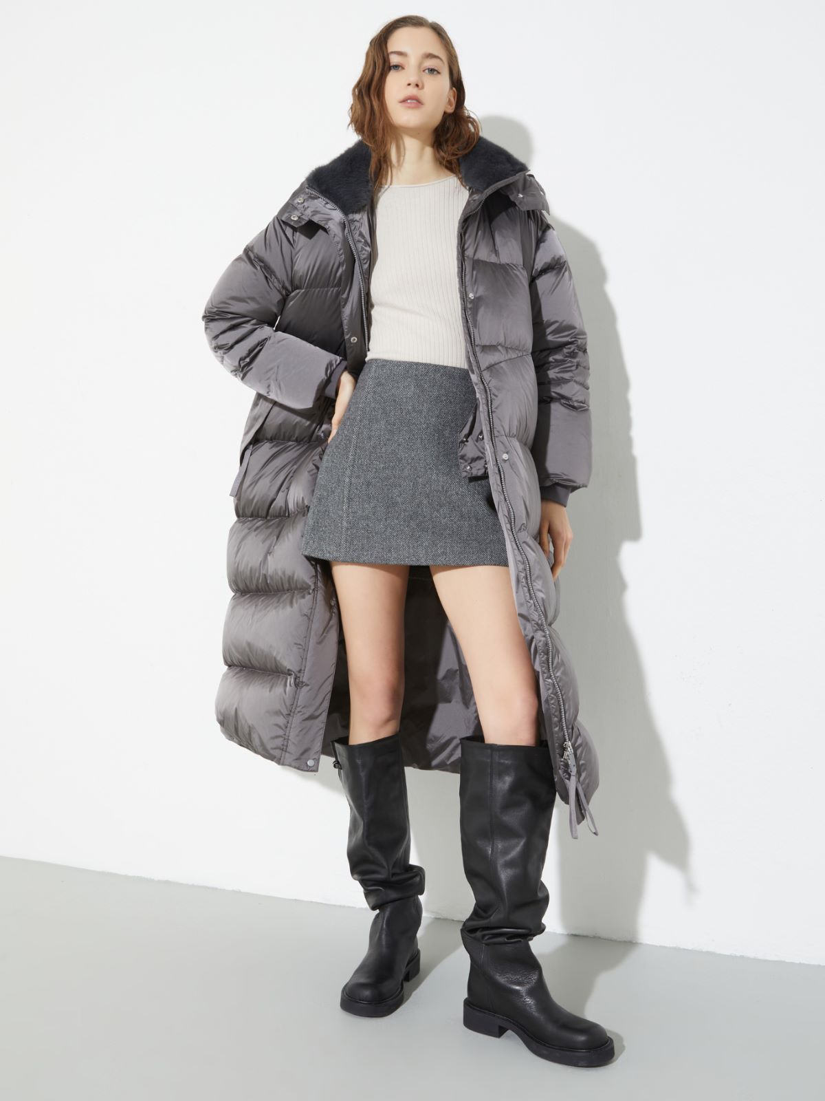 Padded hooded down coat - GREY - MAX&Co.