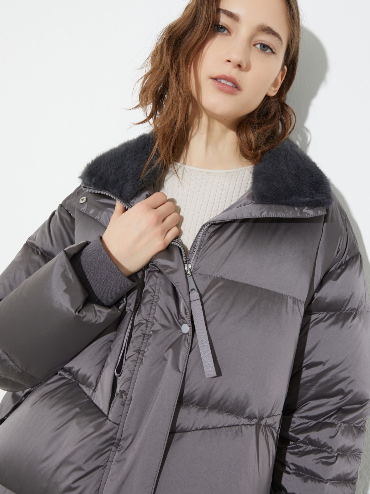 Padded hooded down coat - GREY - MAX&Co. - 6