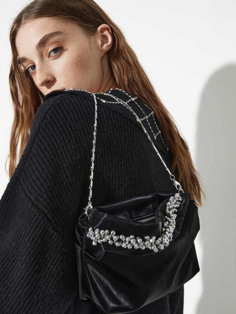 Jewel-embroidered pouch bag - BLACK - MAX&Co.
