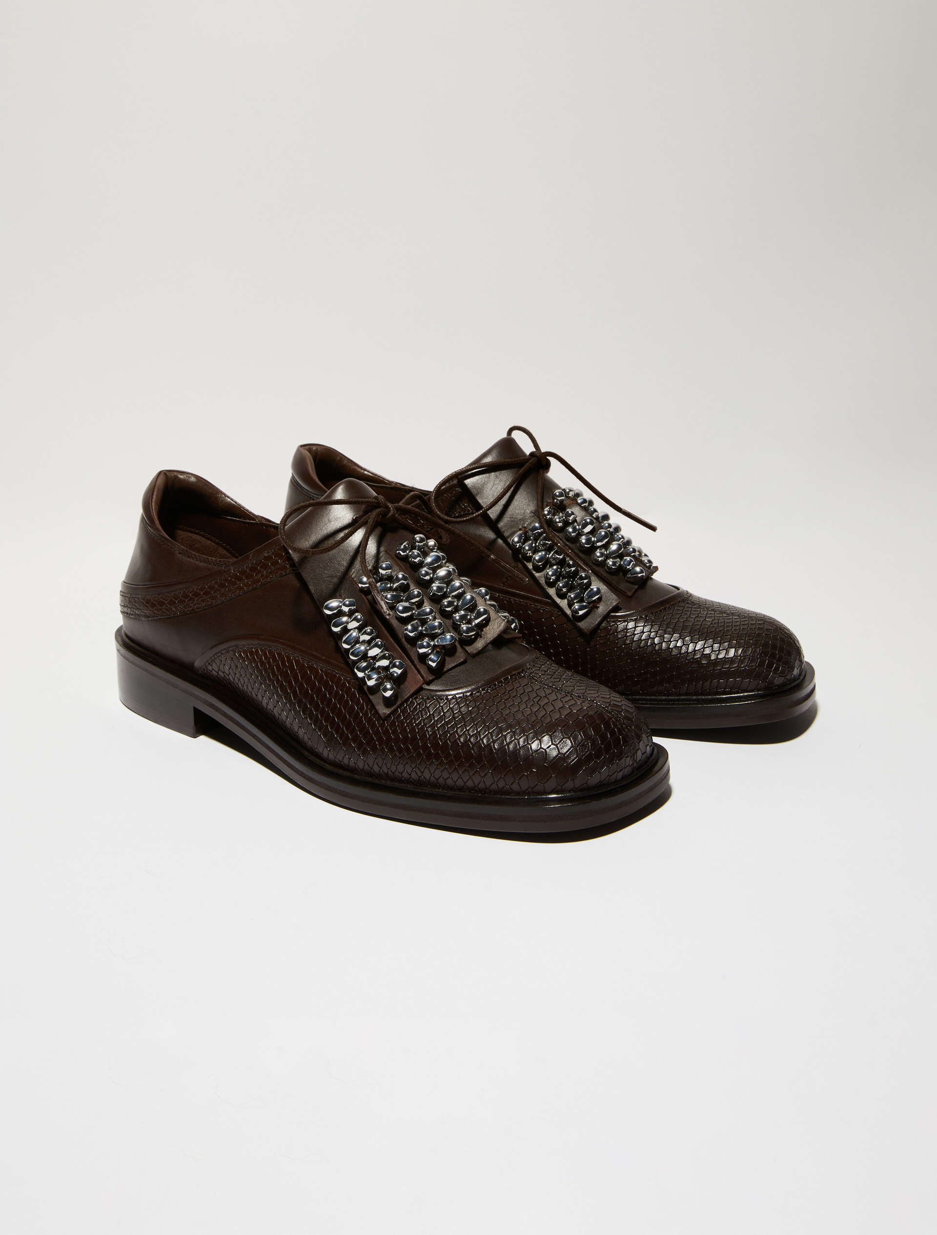 Bejewelled leather brogues - BROWN - MAX&Co. - 3