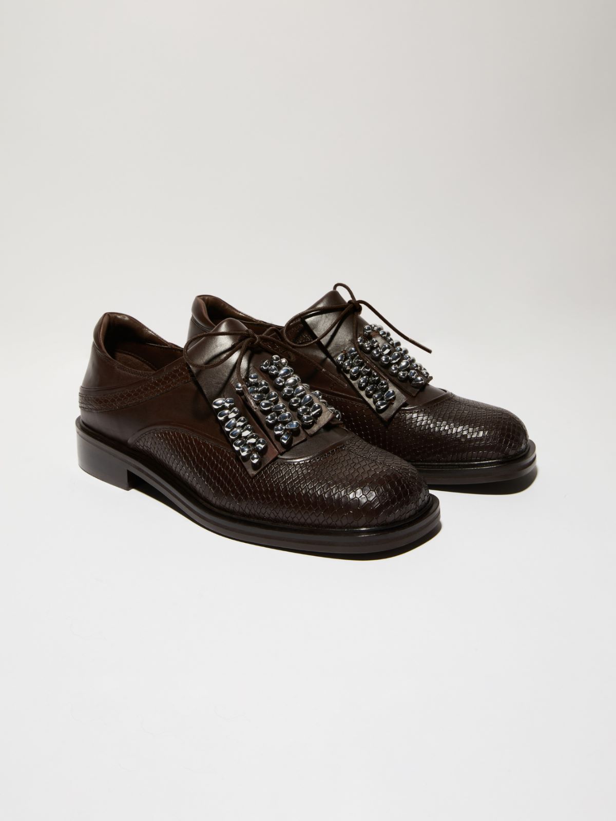 Bejewelled leather brogues - BROWN - MAX&Co. - 3
