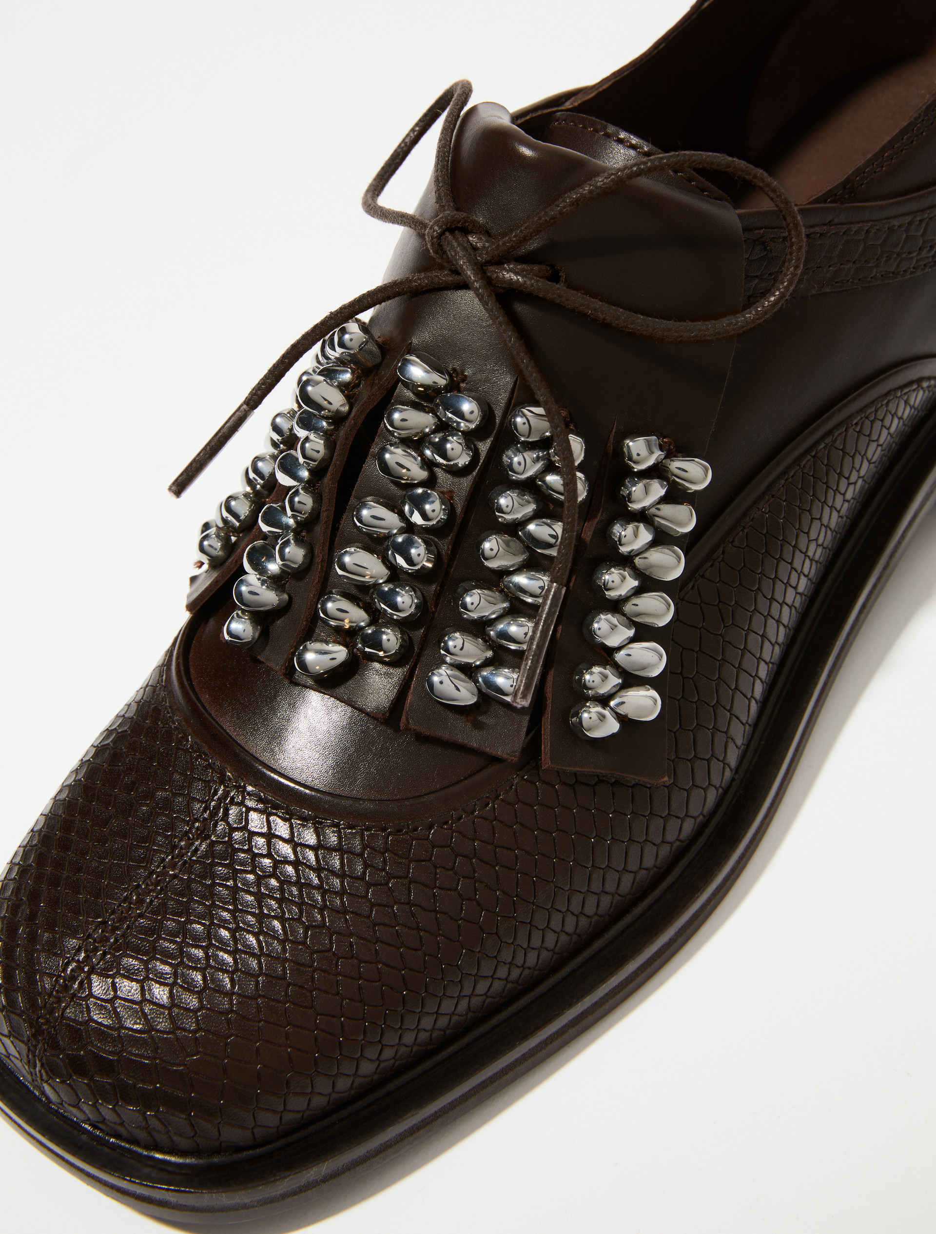 Bejewelled leather brogues - BROWN - MAX&Co. - 4