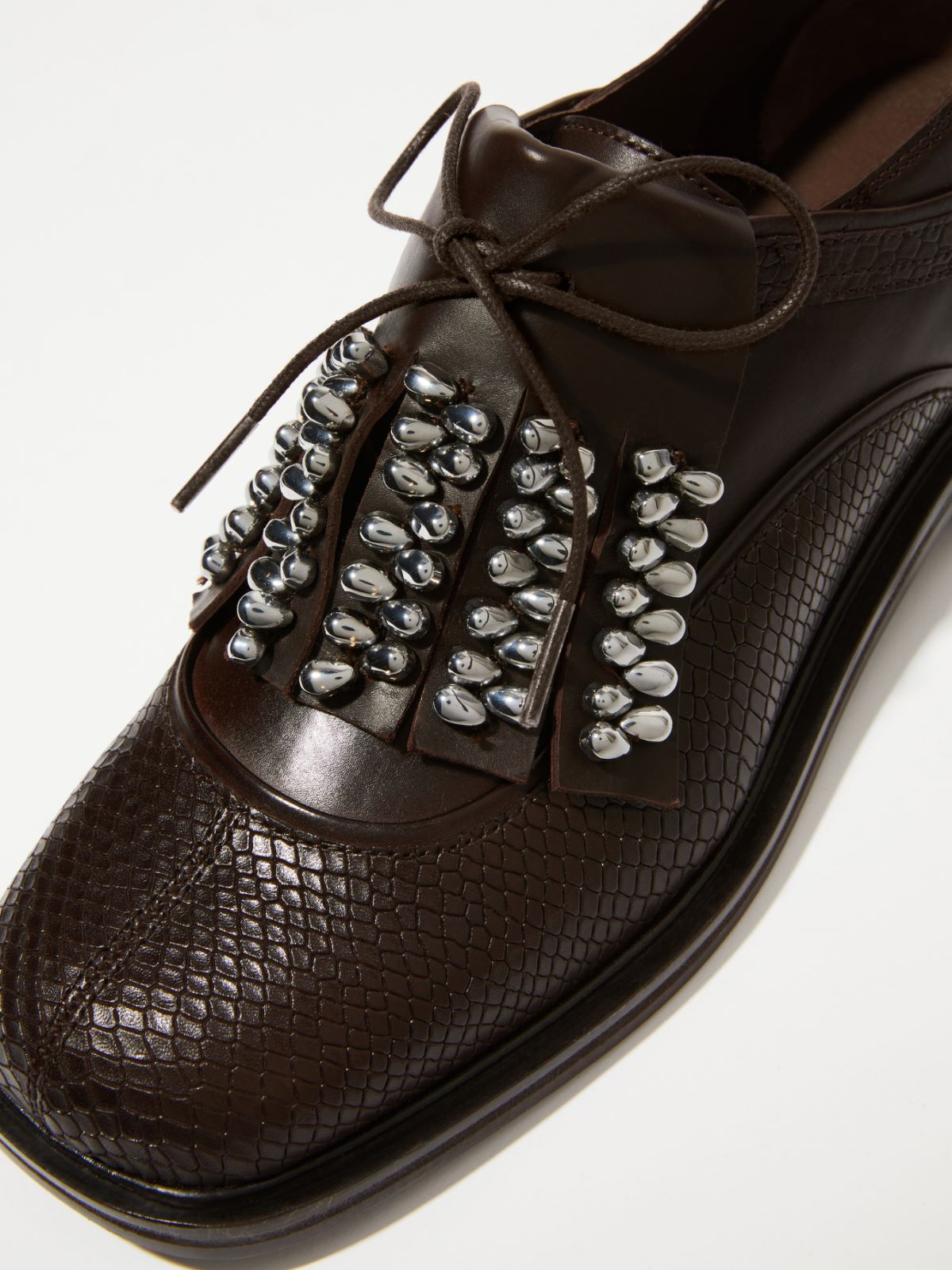 Bejewelled leather brogues - BROWN - MAX&Co. - 4