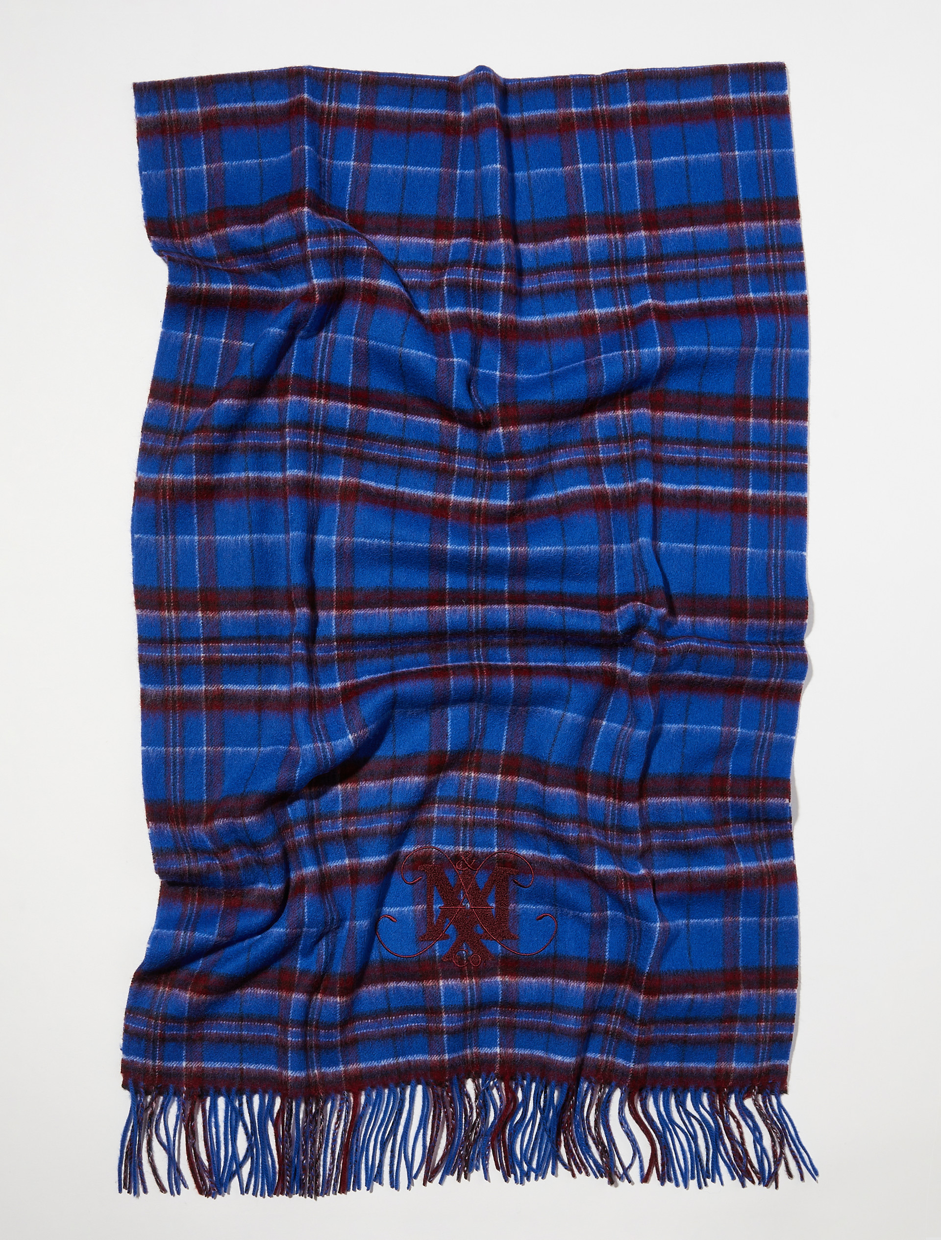 Emblem-embroidered wool stole, cornflower blue | MAX&Co. Emblem-embroidered wool stole - CORNFLOWER BLUE - MAX&Co.