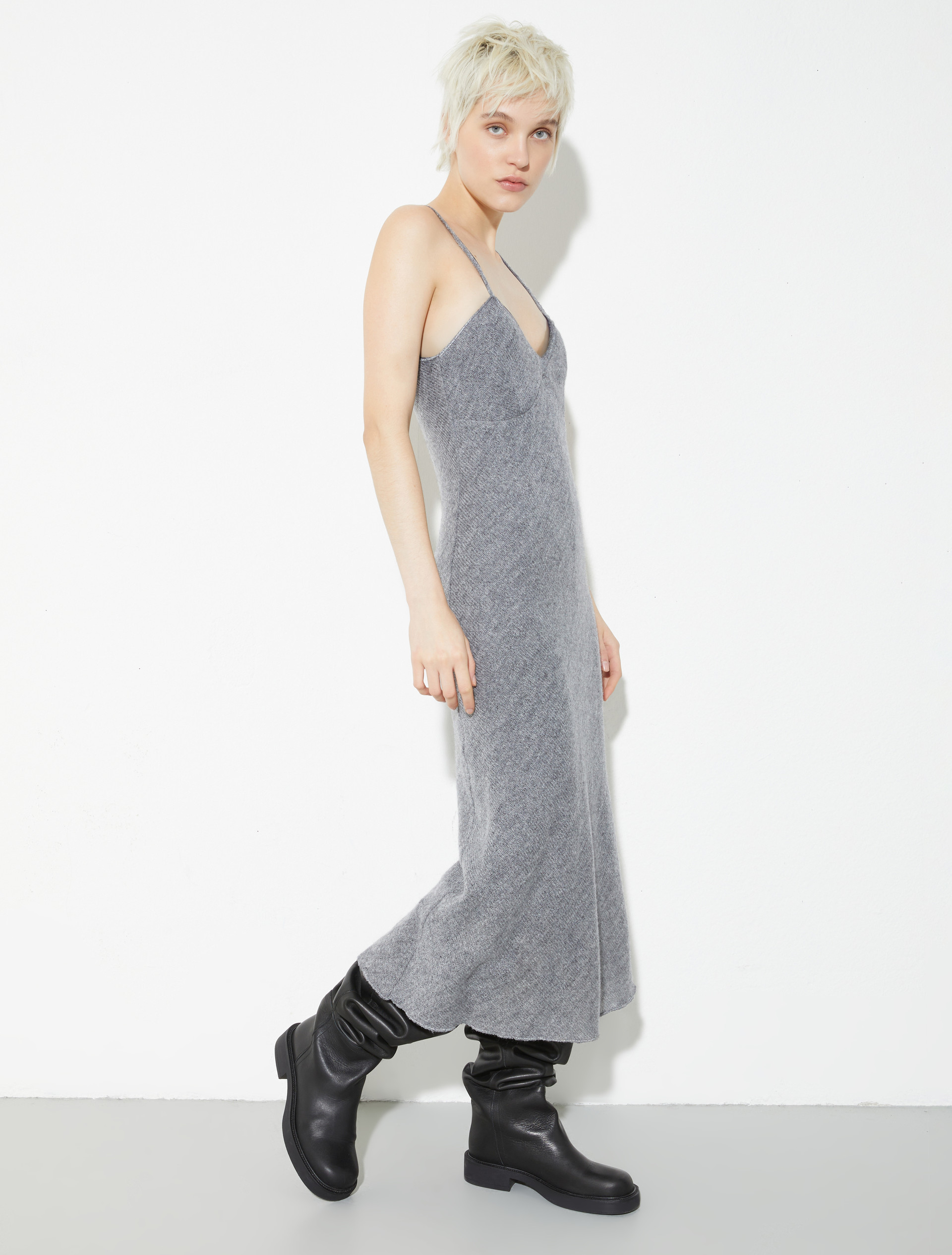 Wool and mohair midi slip dress, medium grey | MAX&Co. Wool and mohair midi slip dress - MEDIUM GREY - MAX&Co.