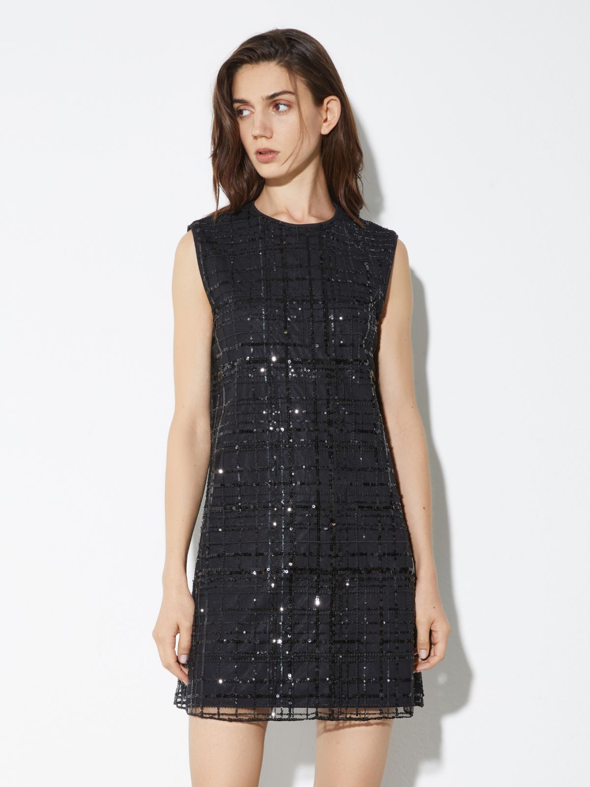 Embroidered tulle shift dress - BLACK - MAX&Co.