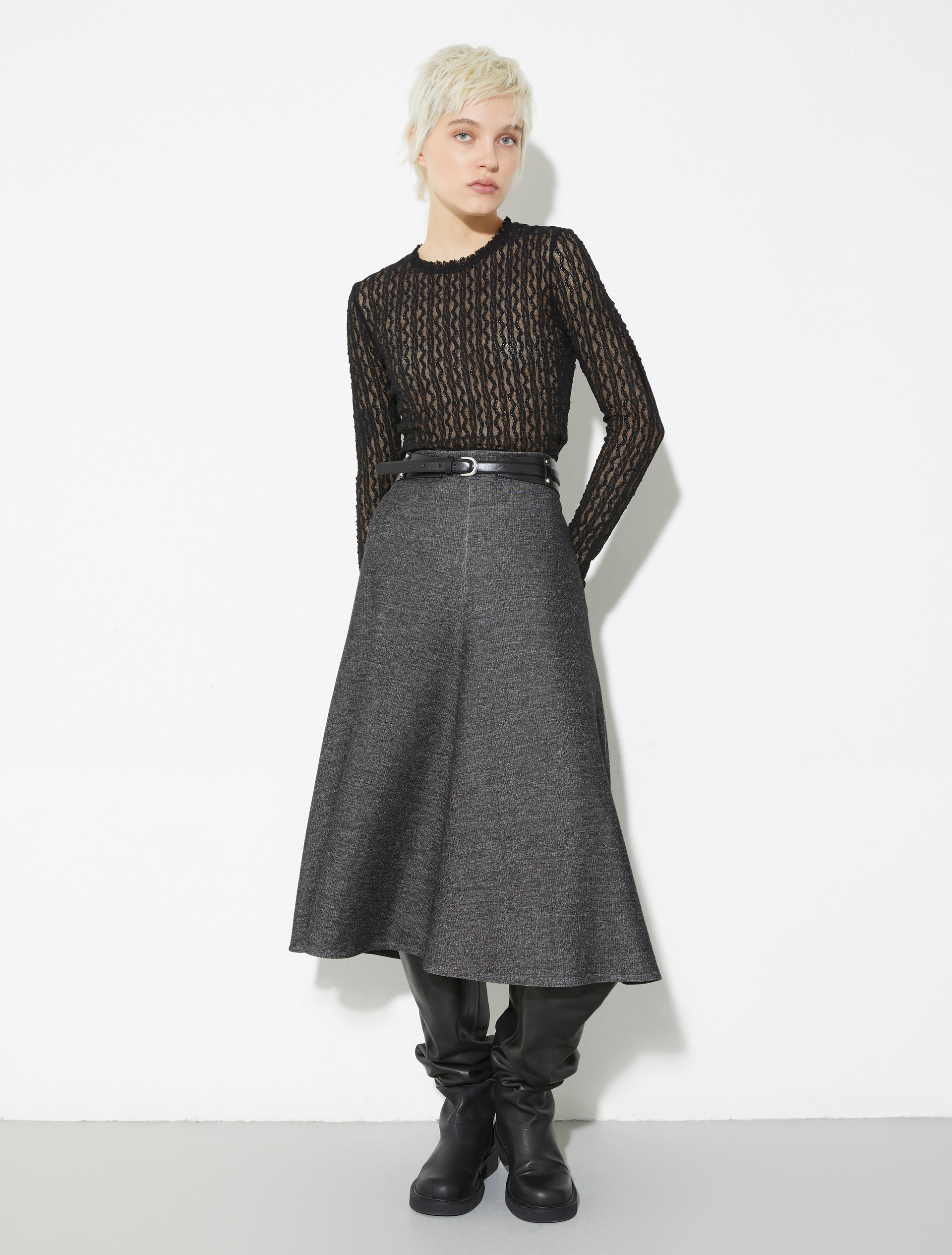Flared jersey midi skirt, dark grey | MAX&Co. Flared jersey midi skirt - DARK GREY - MAX&Co. - 4