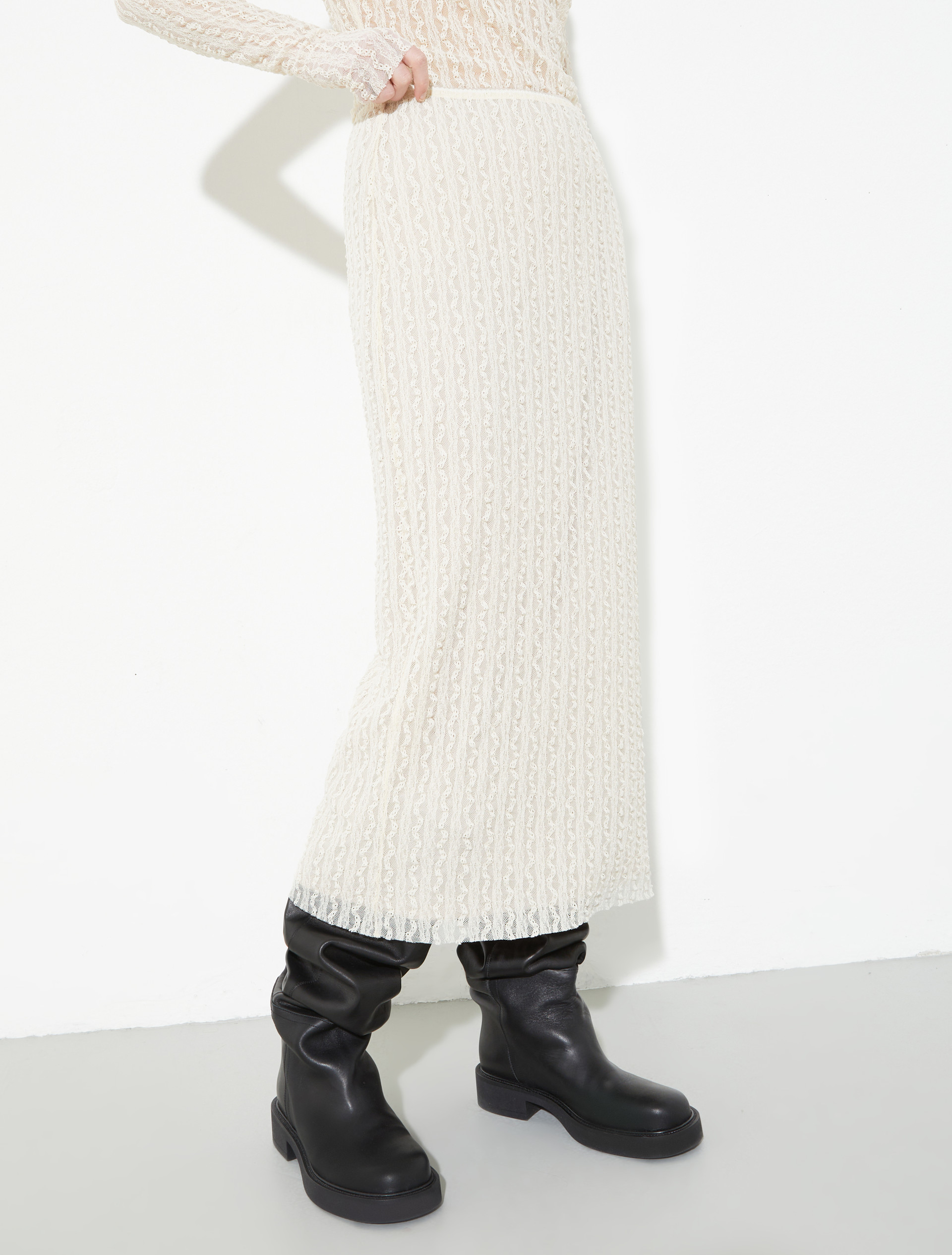 Lace jersey midi skirt, ecru | MAX&Co. Lace jersey midi skirt - ECRU - MAX&Co.