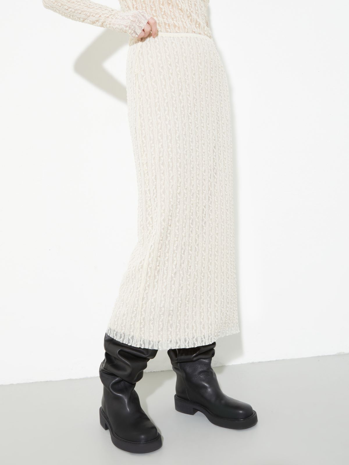 Lace jersey midi skirt - ECRU - MAX&Co.