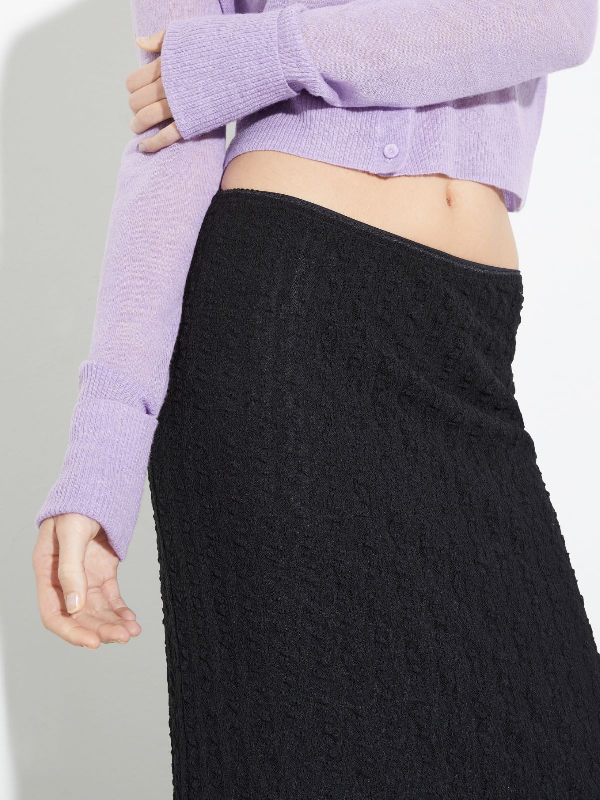 Lace jersey midi skirt - BLACK - MAX&Co. - 3