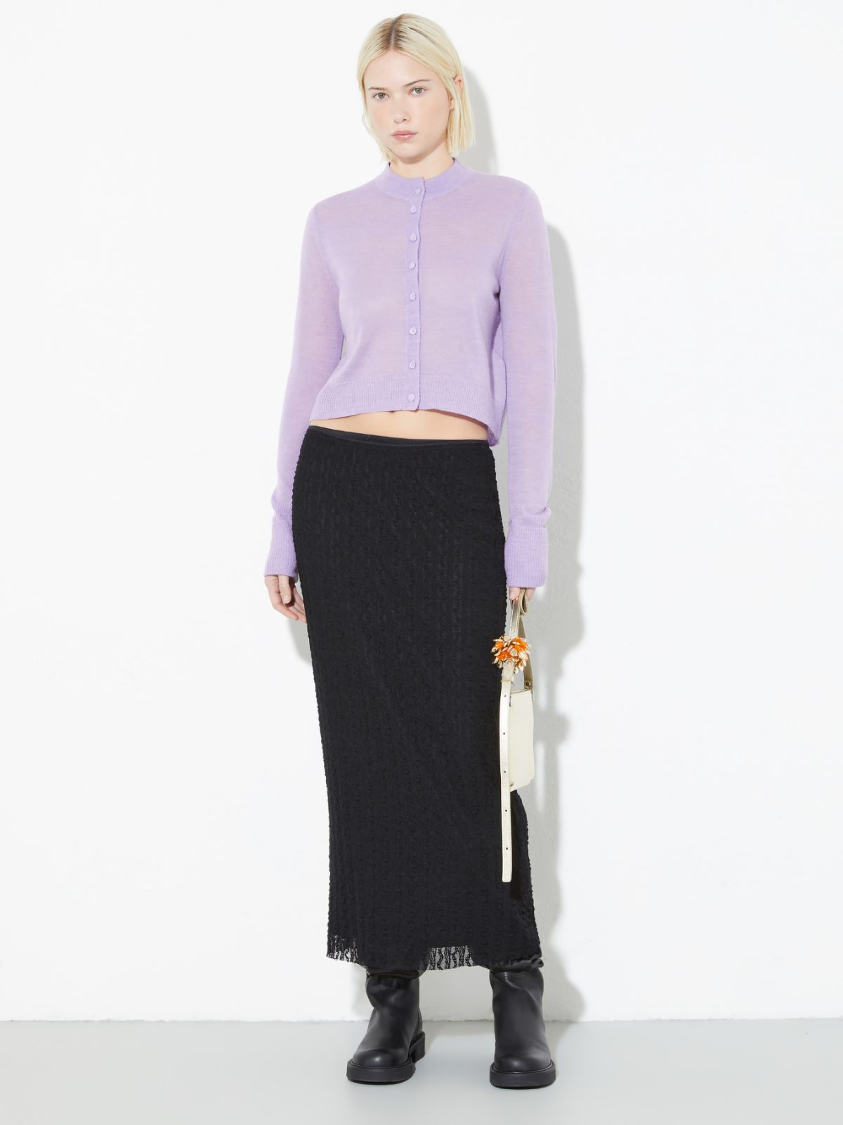 Lace jersey midi skirt - BLACK - MAX&Co. - 4