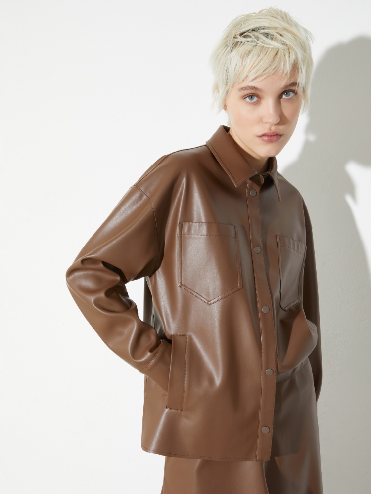 Coated-jersey shacket - BROWN - MAX&Co.