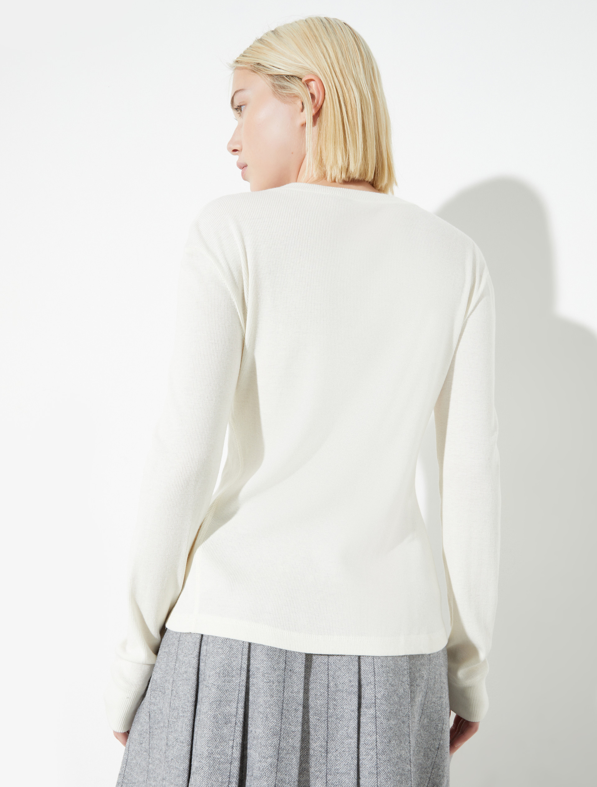 Grandad-collar ribbed T-shirt - WOOL WHITE - MAX&Co. - 2