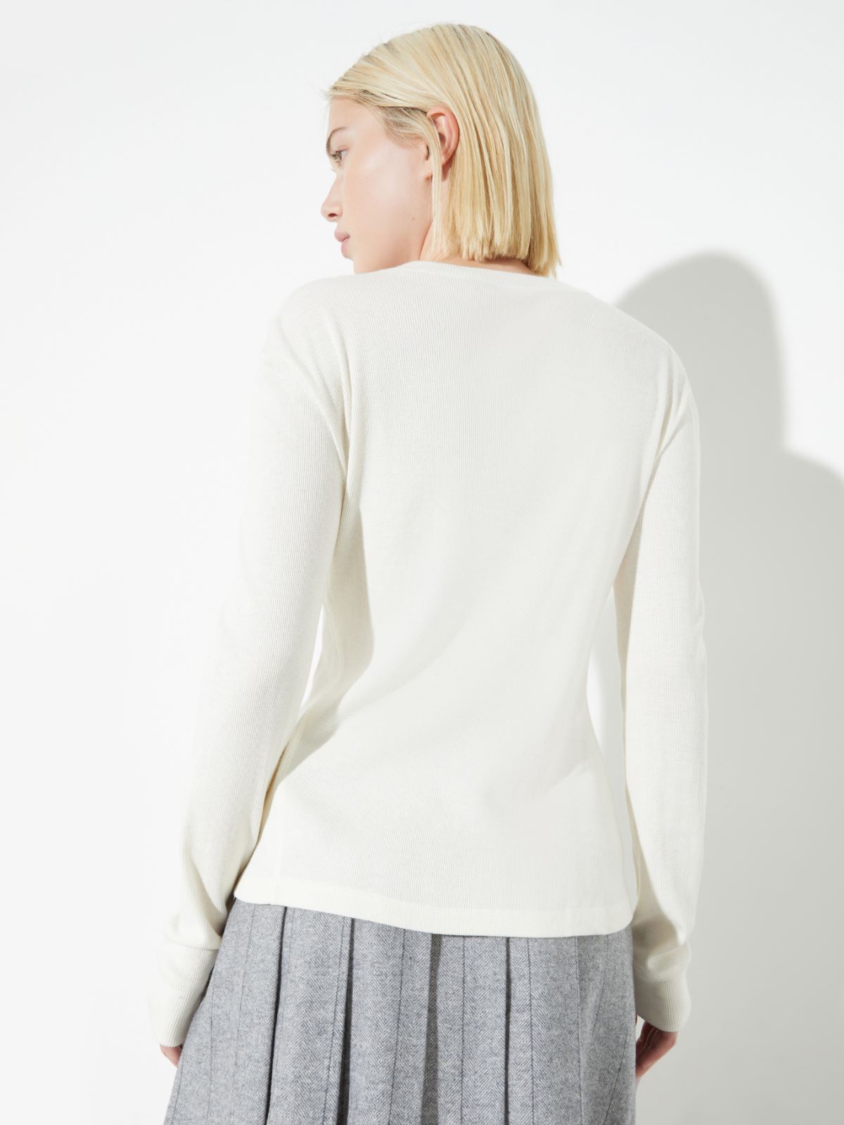 Grandad-collar ribbed T-shirt - WOOL WHITE - MAX&Co. - 2
