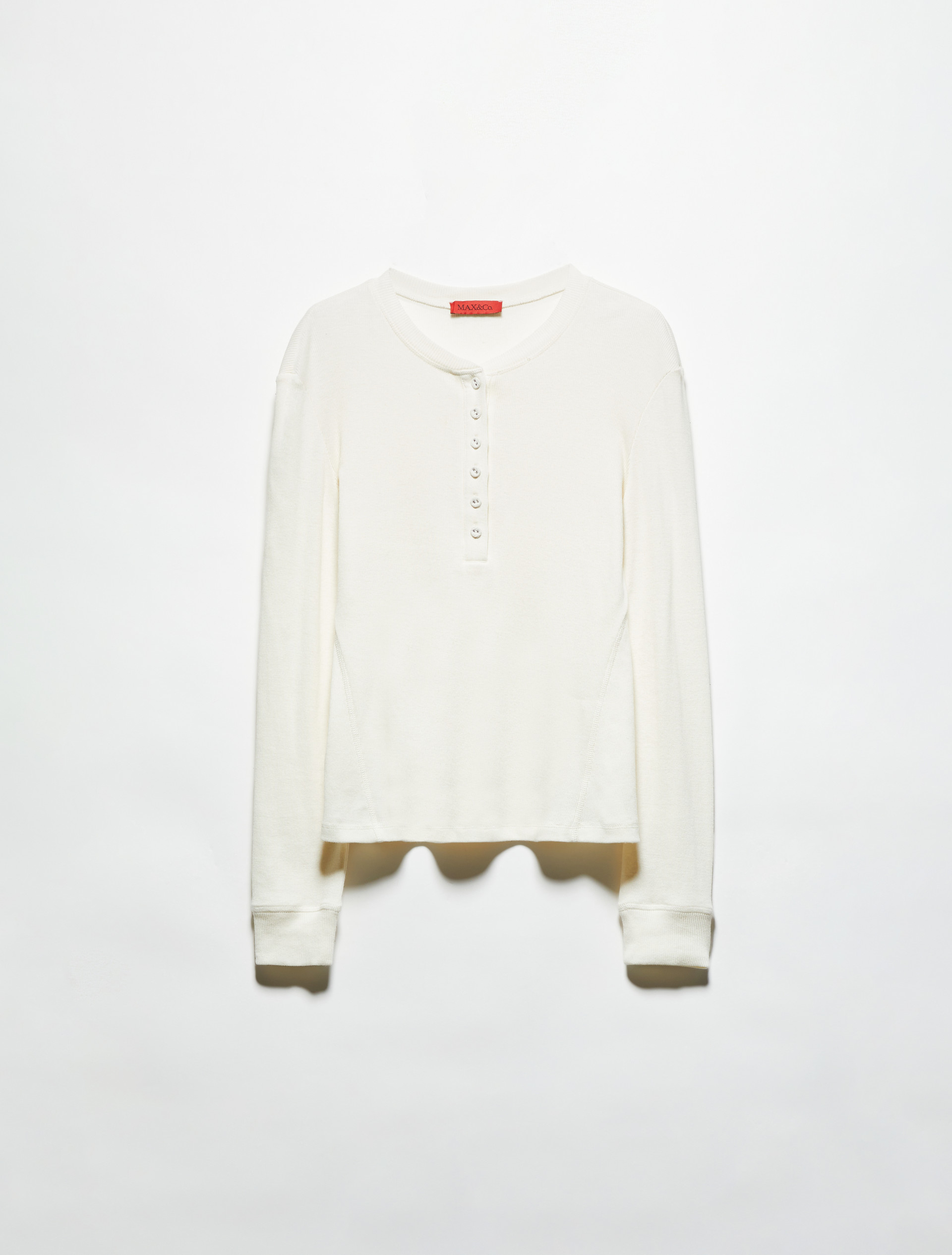 Grandad-collar ribbed T-shirt - WOOL WHITE - MAX&Co. - 5