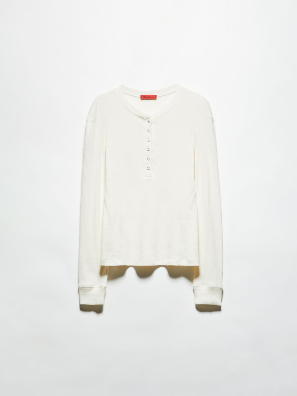 Grandad-collar ribbed T-shirt - WOOL WHITE - MAX&Co. - 5