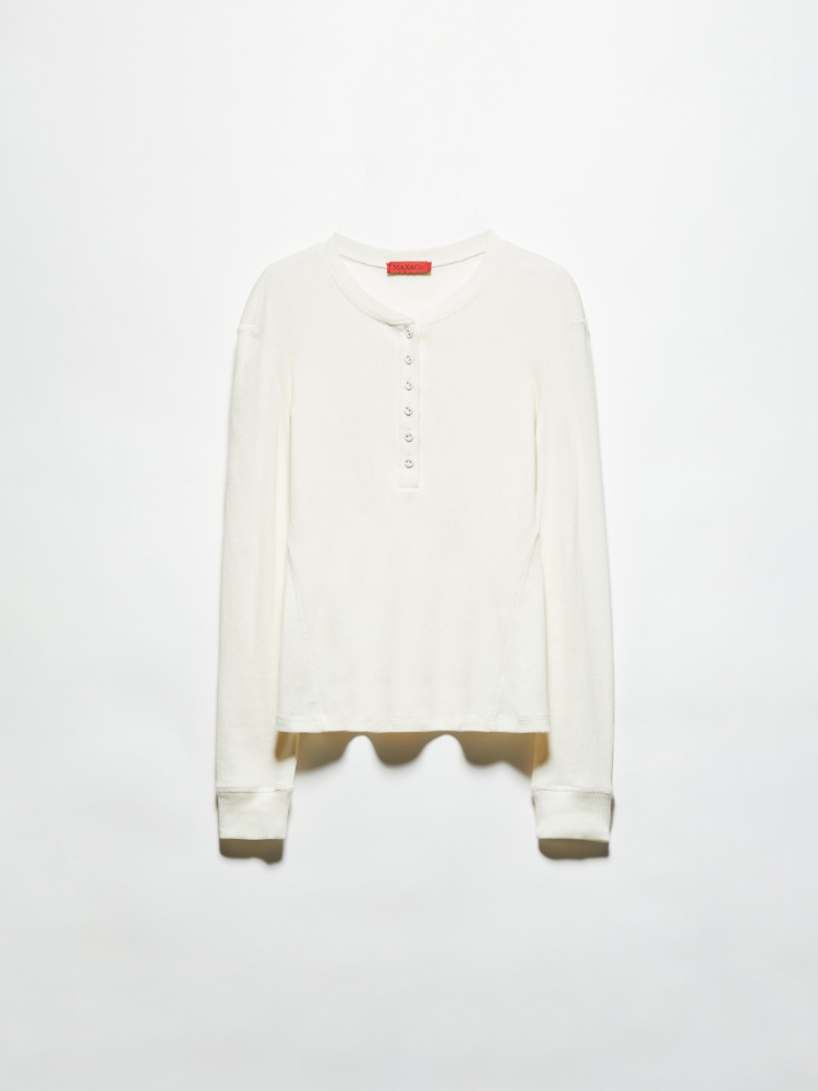 Grandad-collar ribbed T-shirt - WOOL WHITE - MAX&Co.