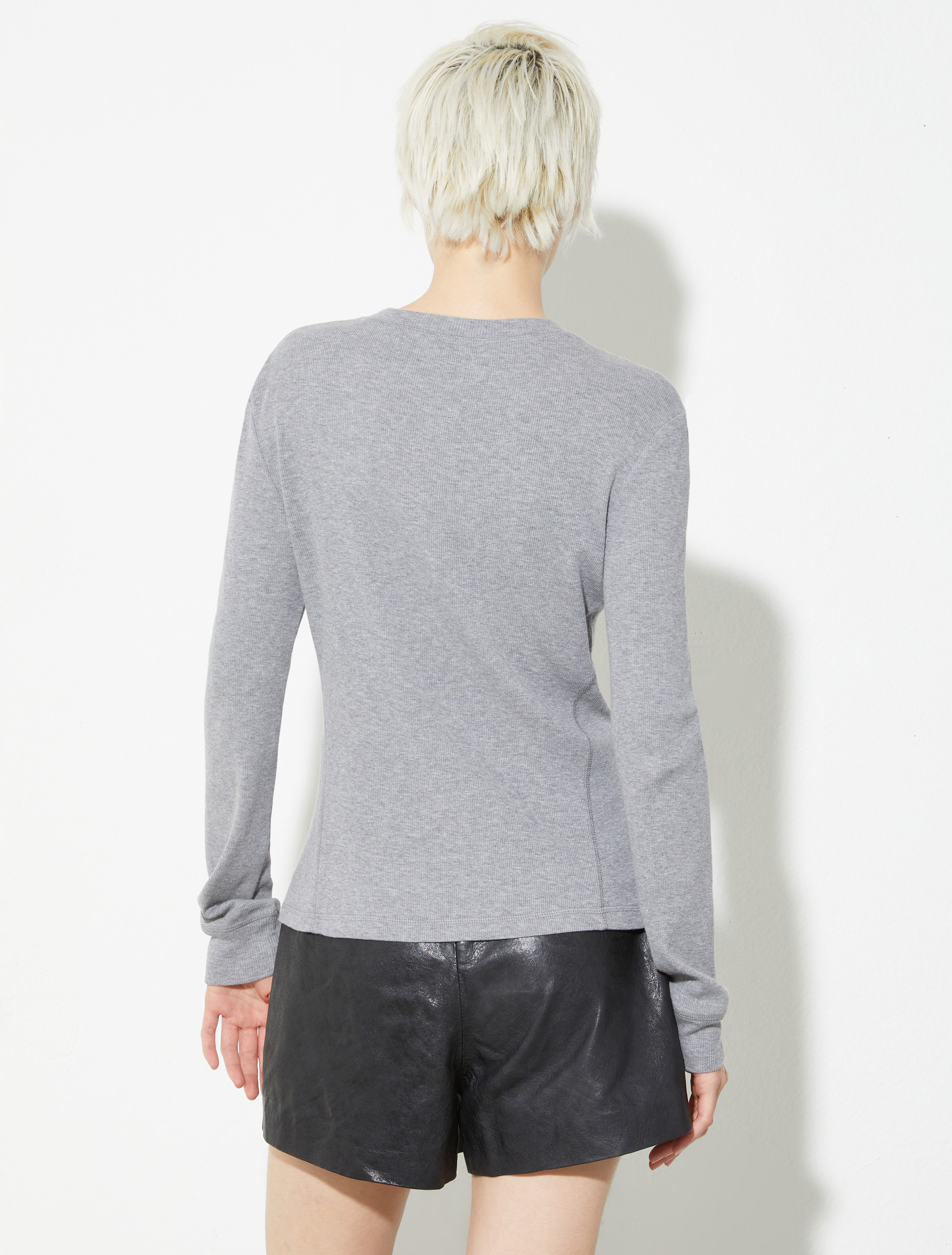 Grandad-collar ribbed T-shirt, melange grey | MAX&Co. Grandad-collar ribbed T-shirt - MELANGE GREY - MAX&Co. - 2