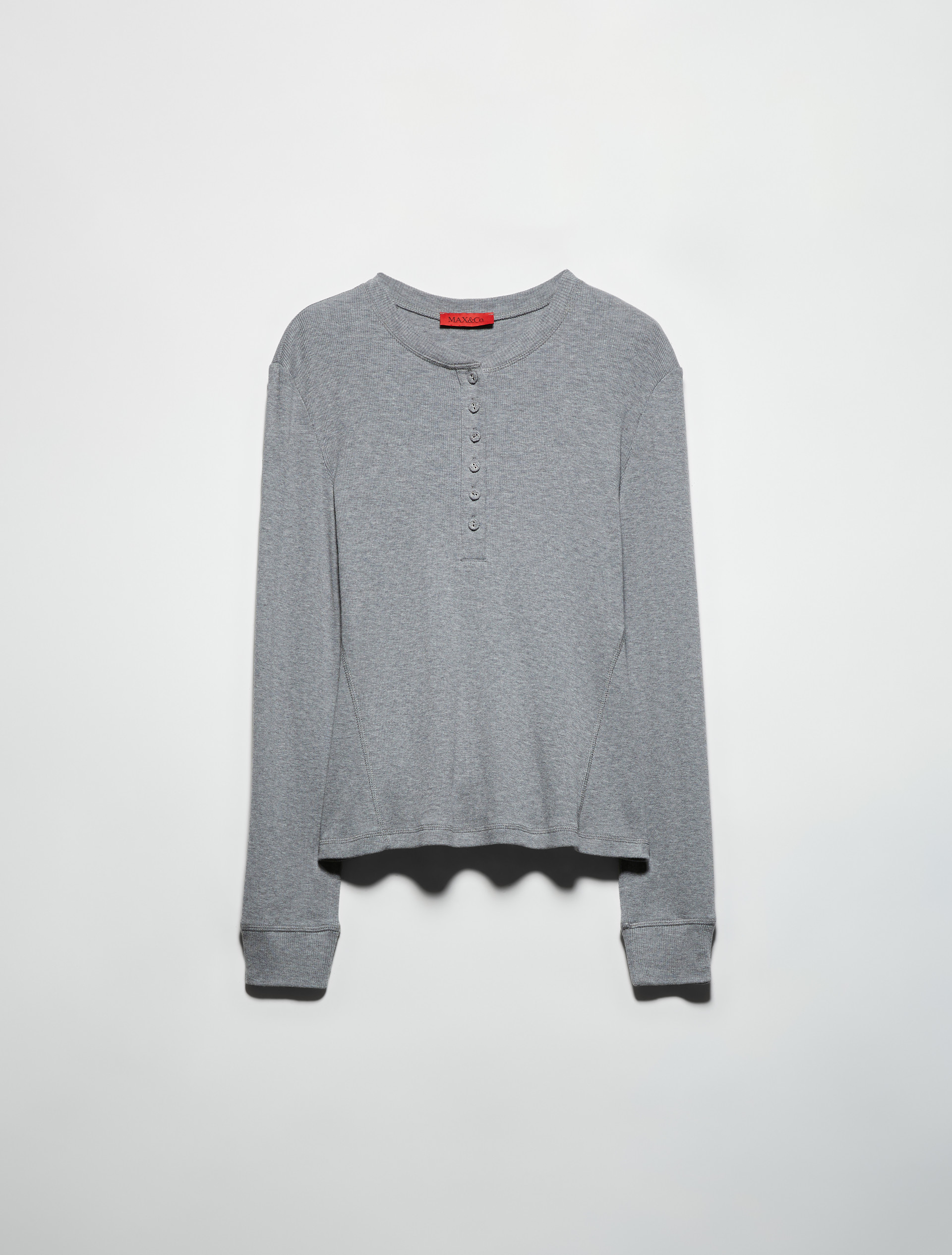 Grandad-collar ribbed T-shirt, melange grey | MAX&Co. Grandad-collar ribbed T-shirt - MELANGE GREY - MAX&Co. - 5
