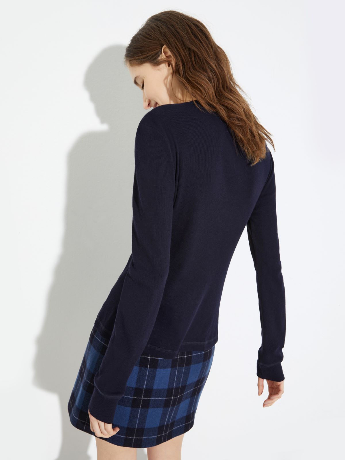 Grandad-collar ribbed T-shirt - NAVY - MAX&Co. - 2