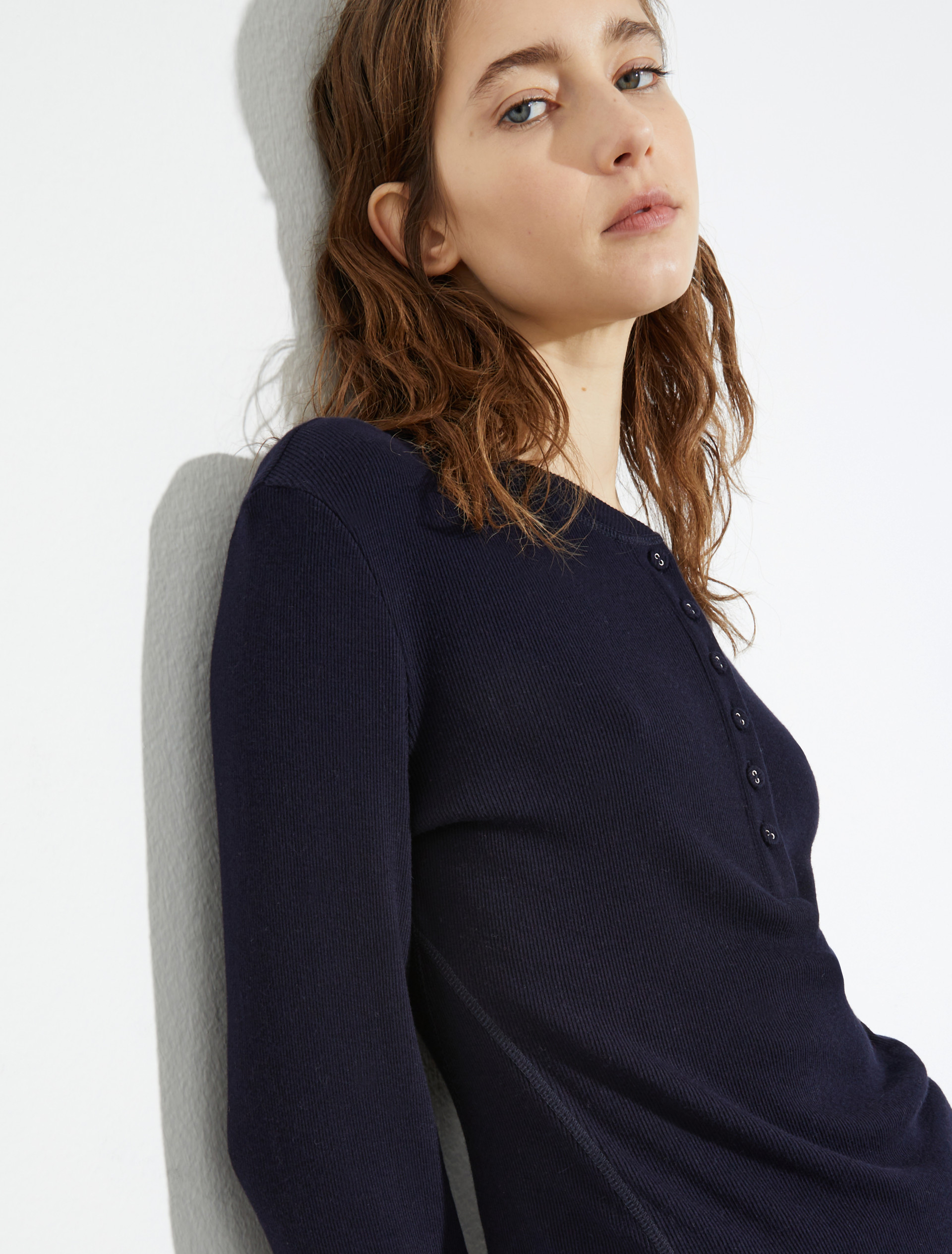 Grandad-collar ribbed T-shirt, navy | MAX&Co. Grandad-collar ribbed T-shirt - NAVY - MAX&Co. - 3