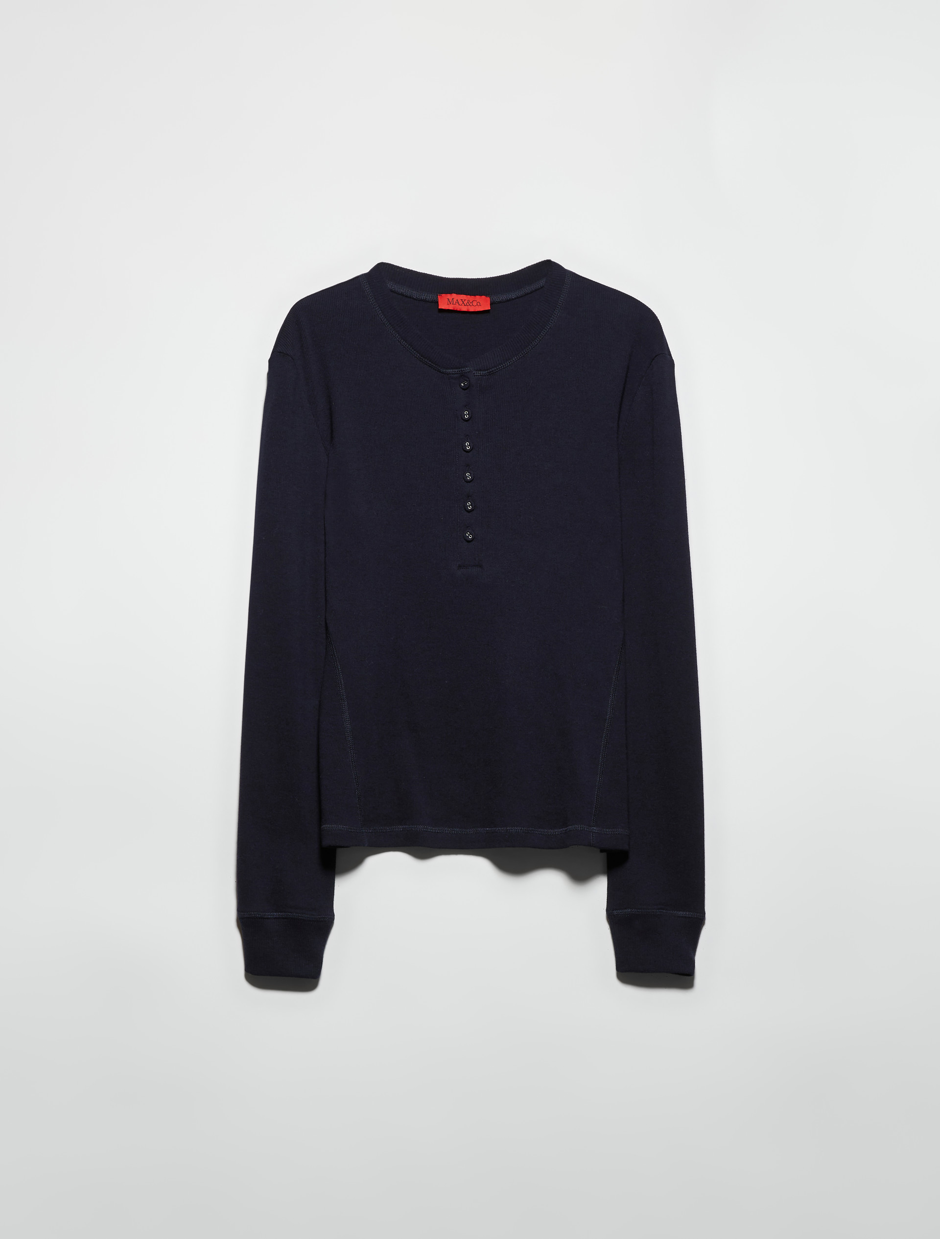 Grandad-collar ribbed T-shirt, navy | MAX&Co. Grandad-collar ribbed T-shirt - NAVY - MAX&Co. - 5