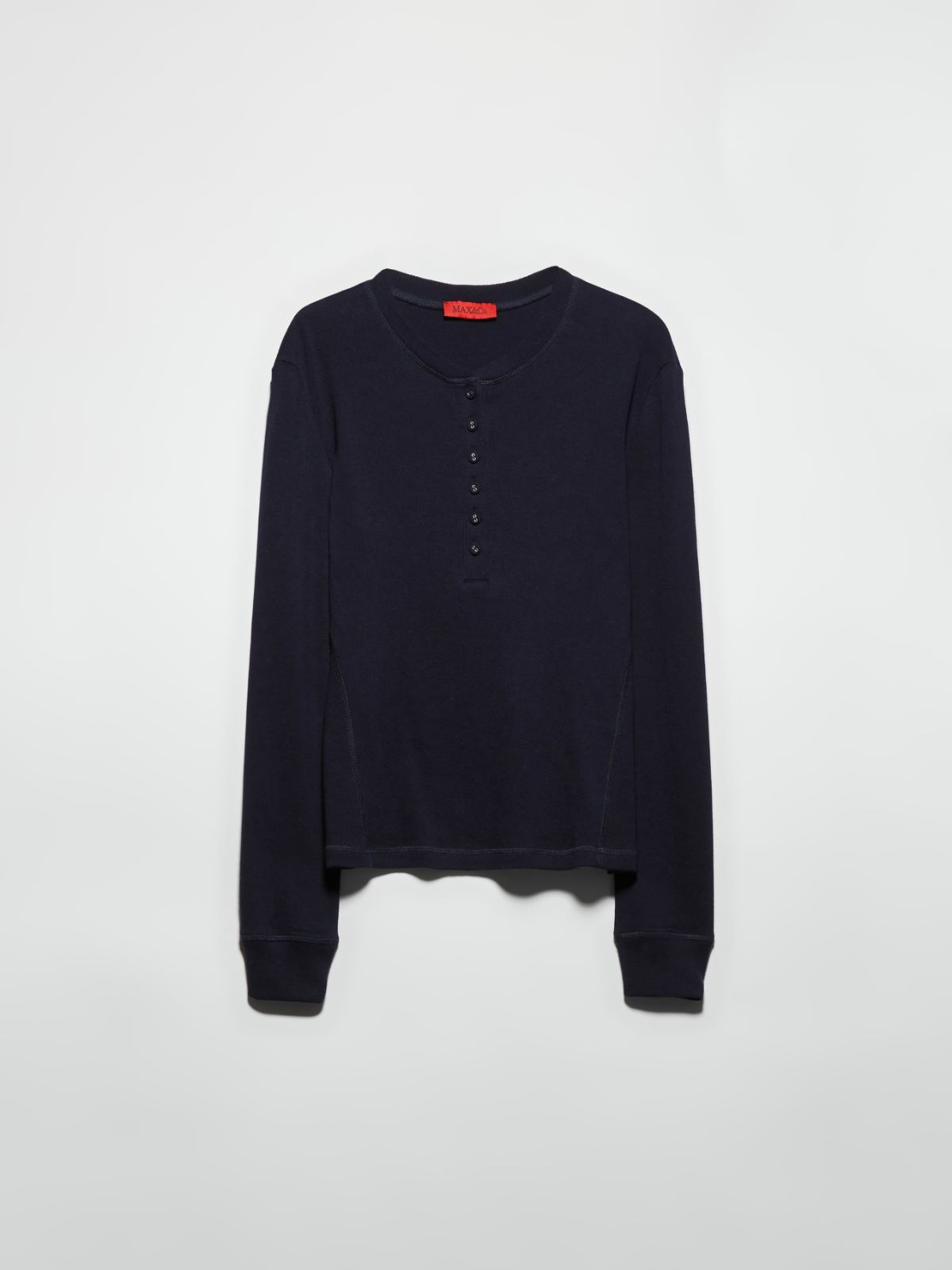 Grandad-collar ribbed T-shirt - NAVY - MAX&Co. - 5