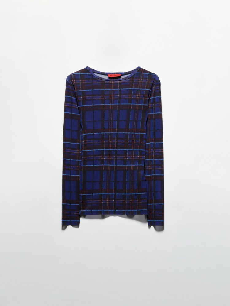 Tartan tulle-jersey T-shirt - CORNFLOWER BLUE - MAX&Co.