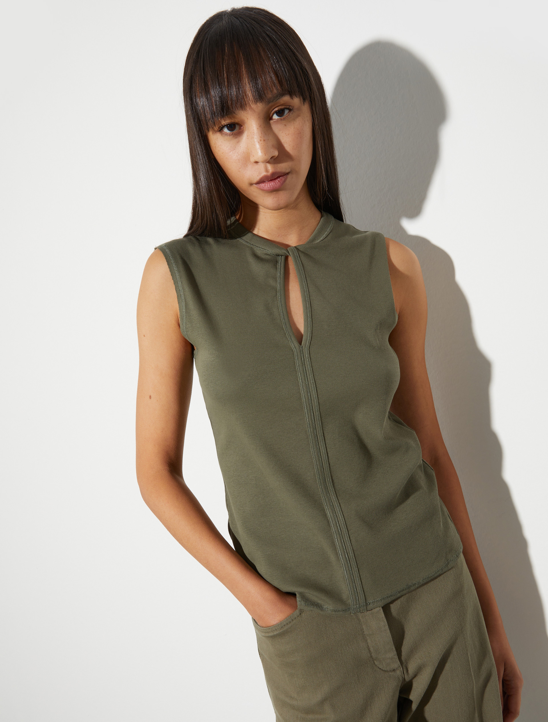 Ribbed cut-out top, kaki | MAX&Co. Ribbed cut-out top - KAKI - MAX&Co.