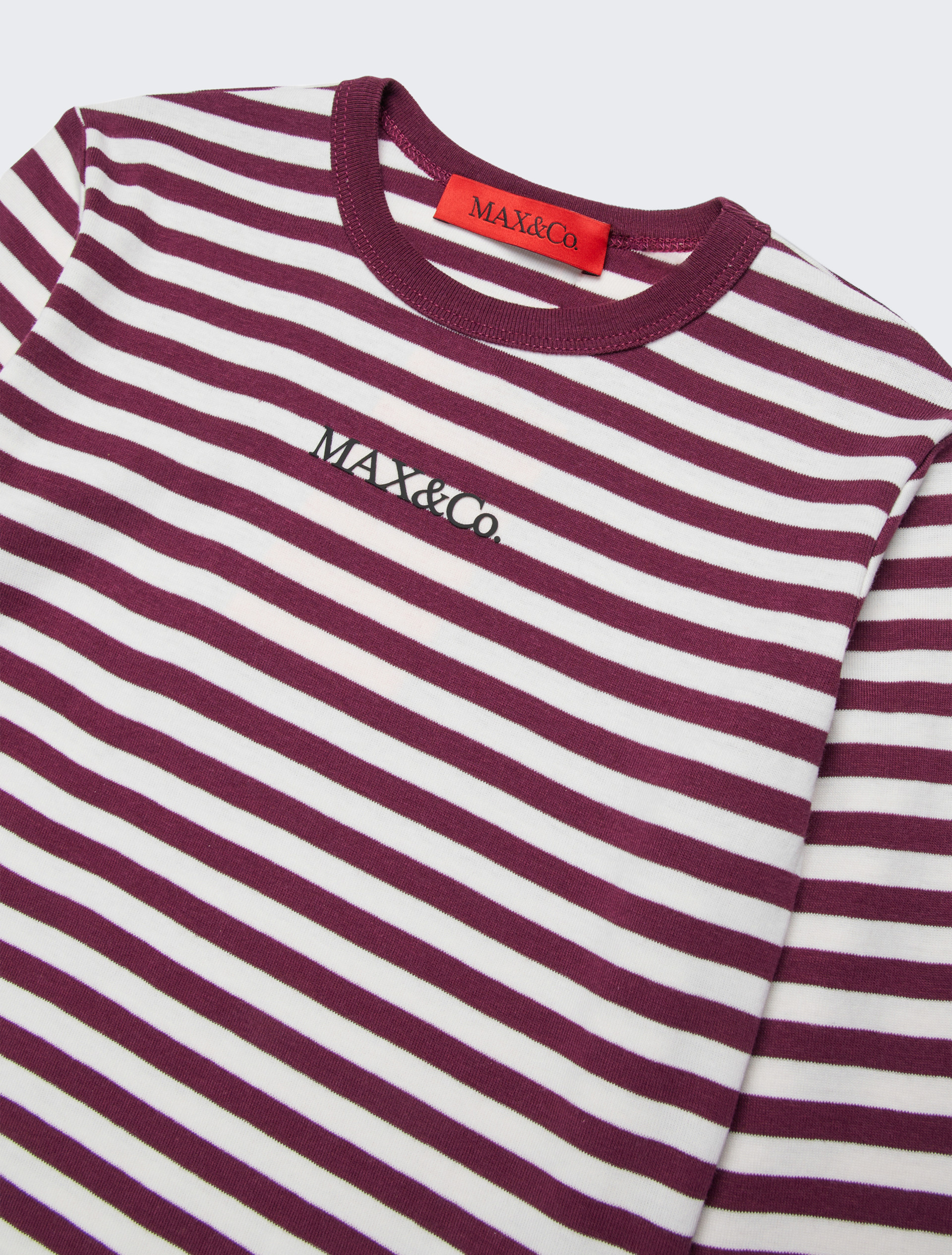 Long sleeve T-shirt in striped micro ribs KID, dark violet | MAX&Co. Long sleeve T-shirt in striped micro ribs KID - DARK VIOLET - MAX&Co.