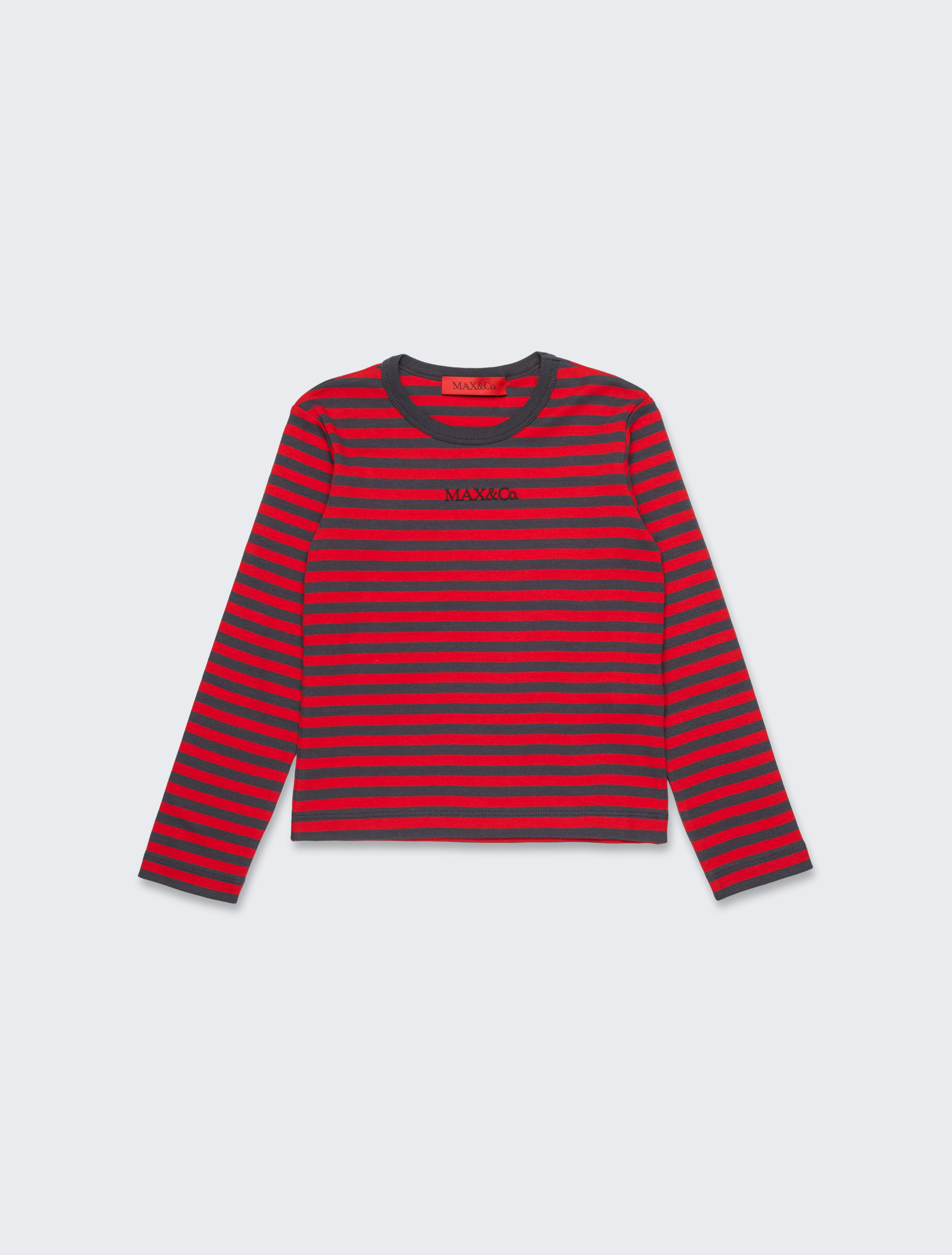 Long sleeve T-shirt in striped micro ribs KID, medium grey | MAX&Co. Long sleeve T-shirt in striped micro ribs KID - MEDIUM GREY - MAX&Co. - 3