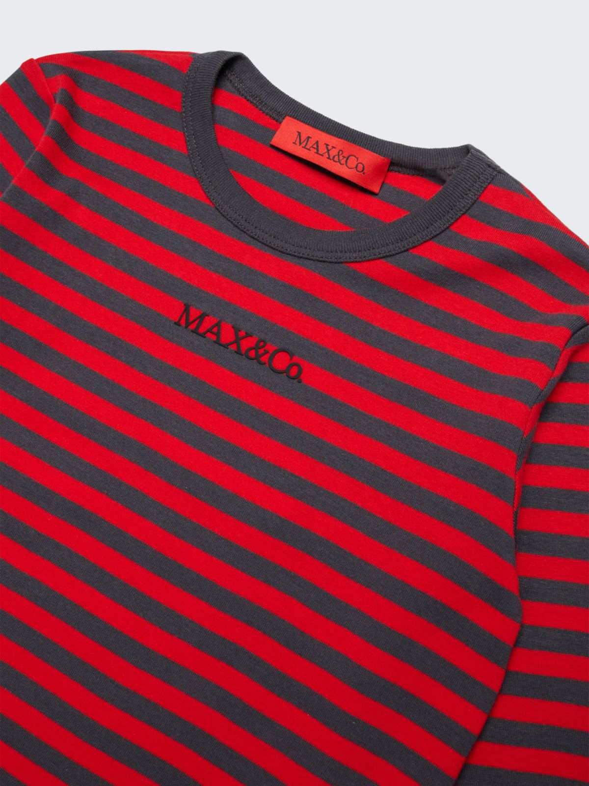 Long sleeve T-shirt in striped micro ribs KID - MEDIUM GREY - MAX&Co.
