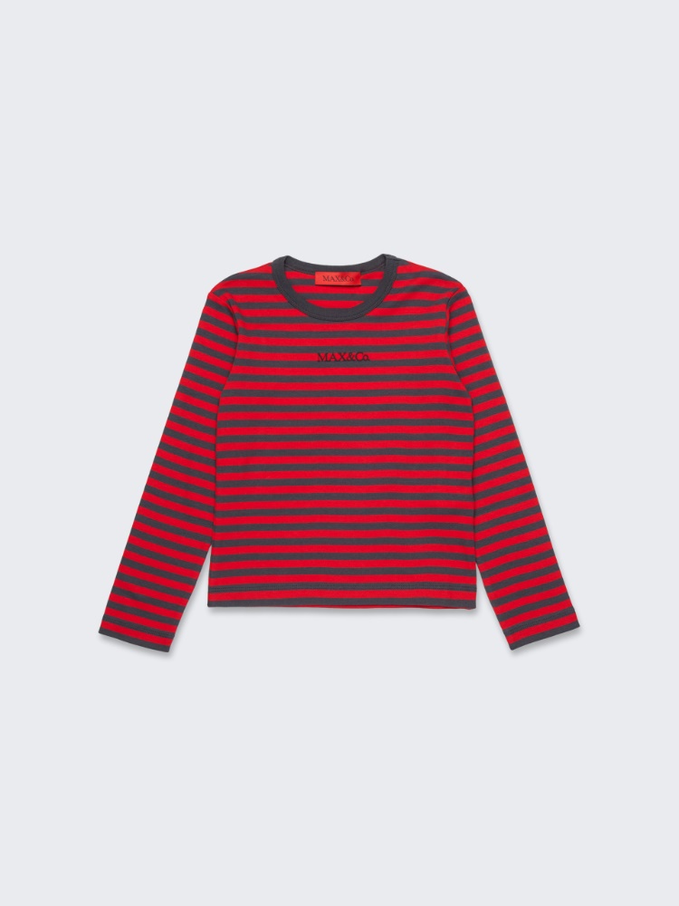 Long sleeve T-shirt in striped micro ribs KID - MEDIUM GREY - MAX&Co.