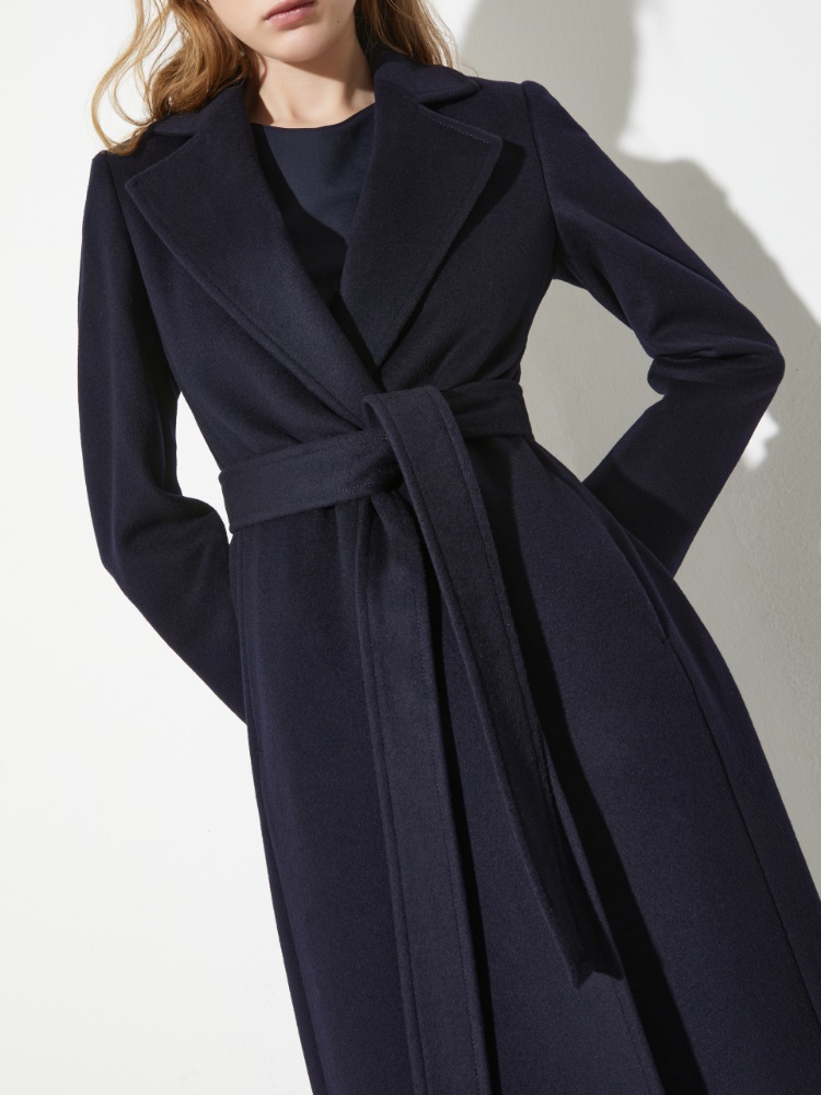 [ロングラン] ピュア ウール ベルテッド ロング コート - NAVY - MAX&Co.