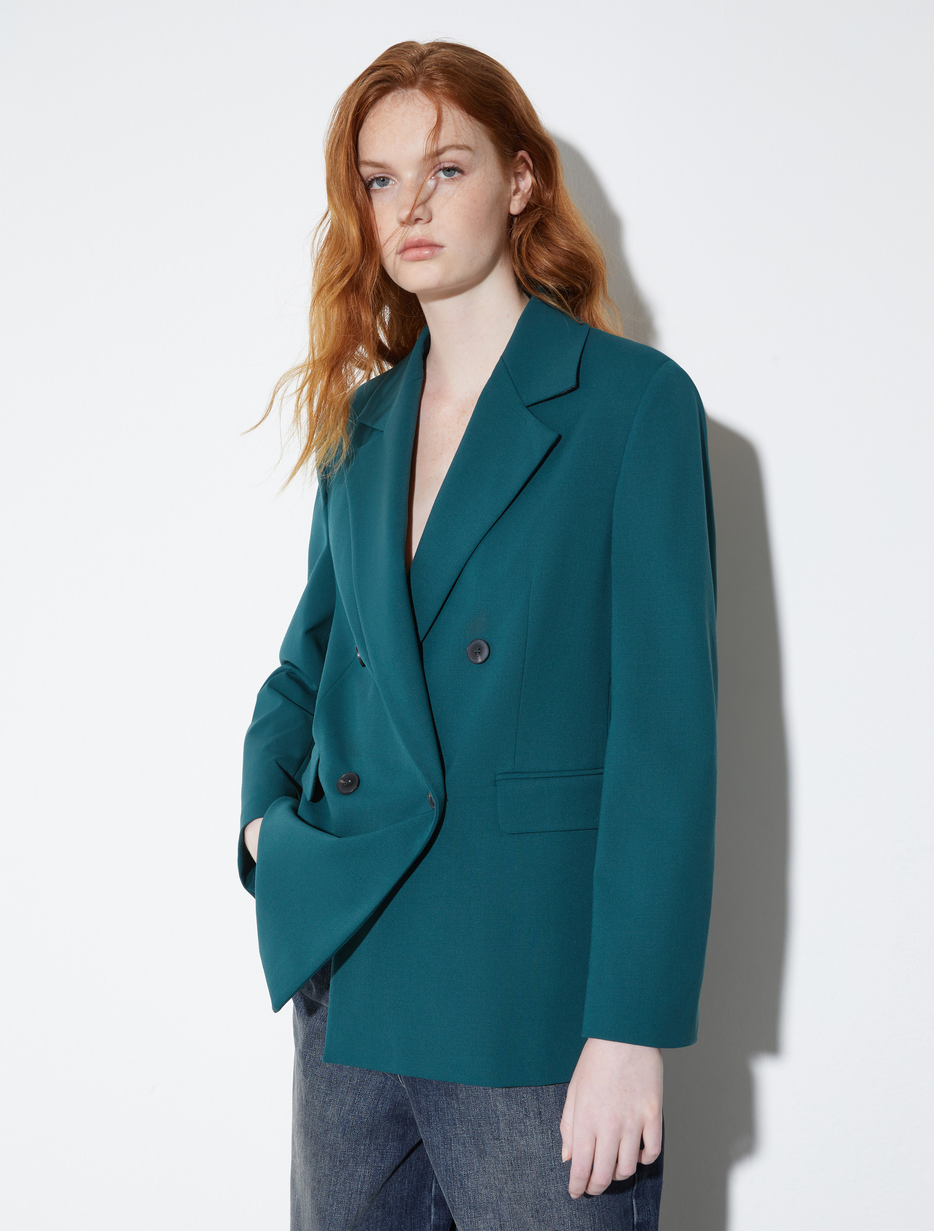 Double-breasted gabardine blazer, dark green | MAX&Co. Double-breasted gabardine blazer - DARK GREEN - MAX&Co.