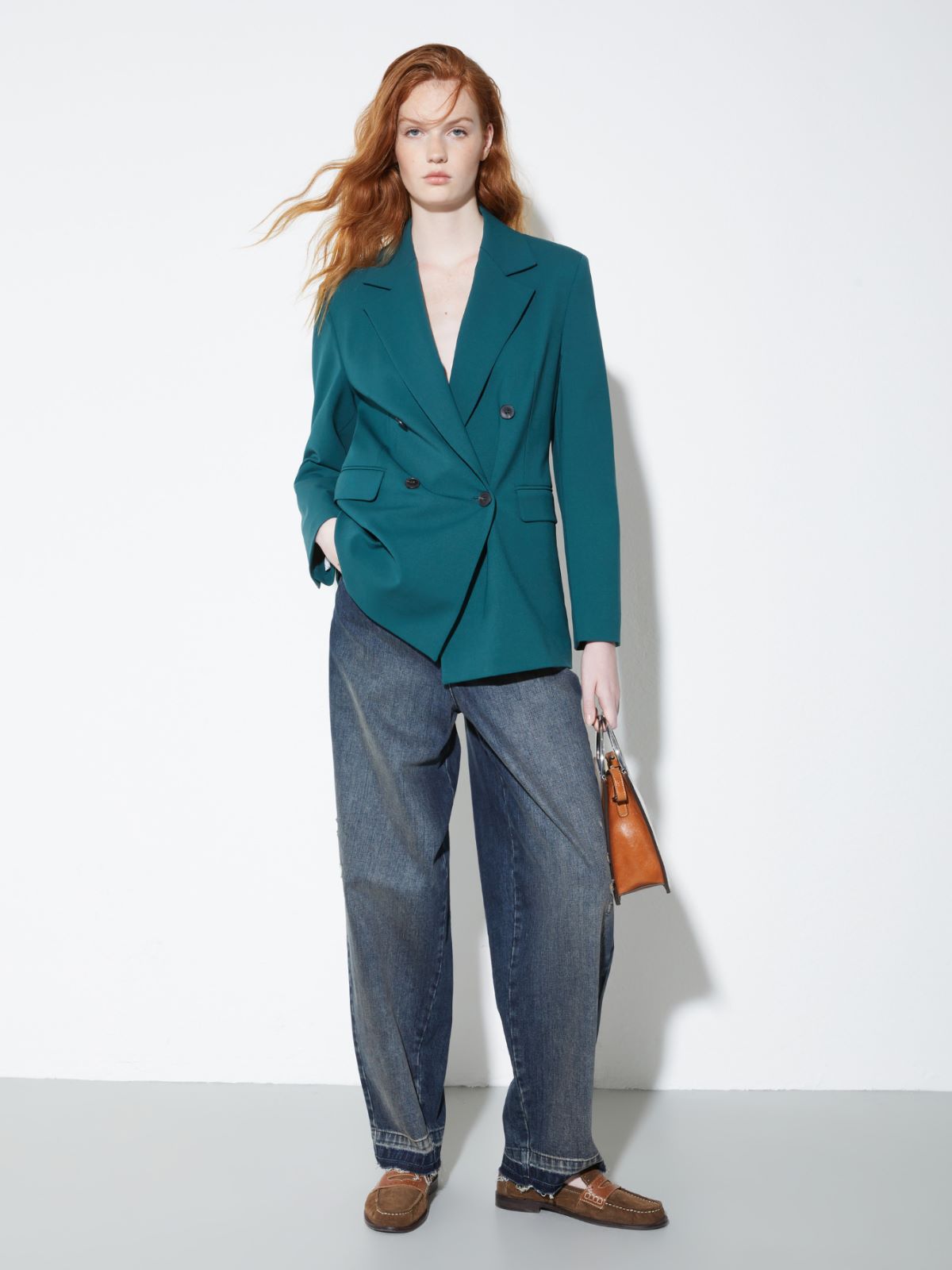 Double-breasted gabardine blazer - DARK GREEN - MAX&Co. - 4