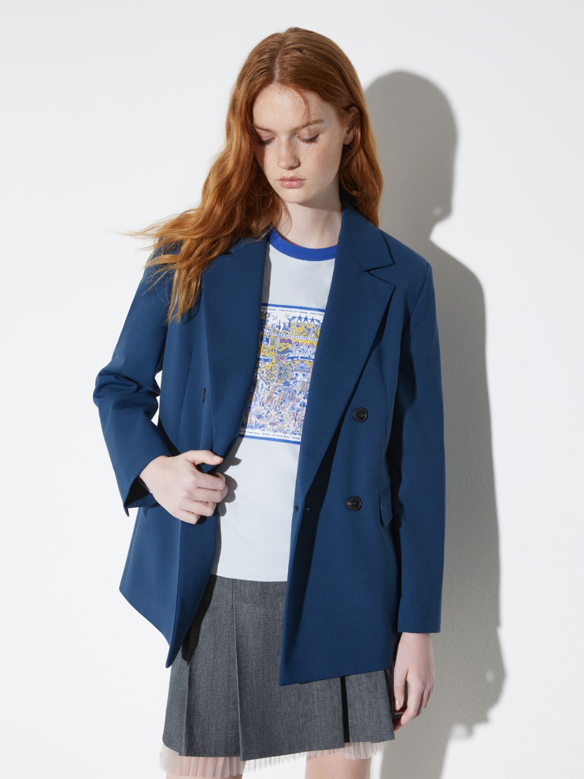 Double-breasted gabardine blazer - NAVY - MAX&Co.