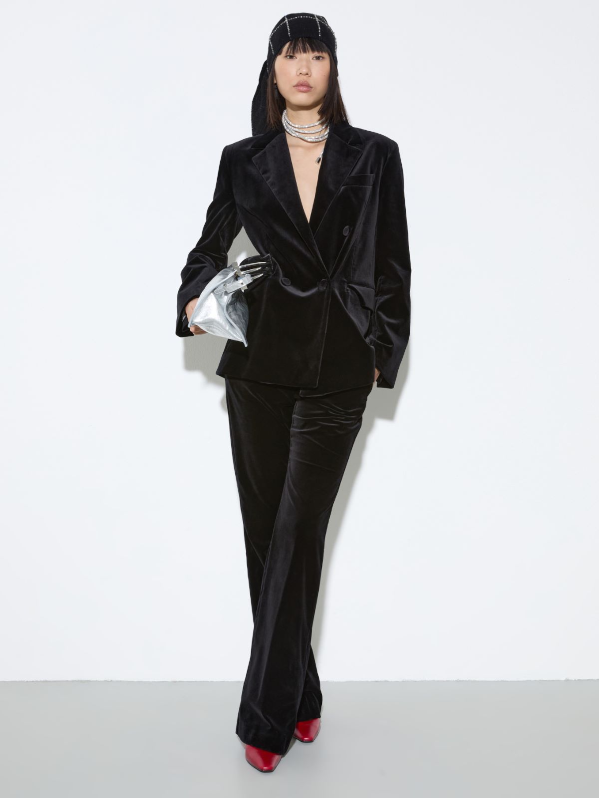 Double-breasted blazer in velvet - BLACK - MAX&Co. - 4
