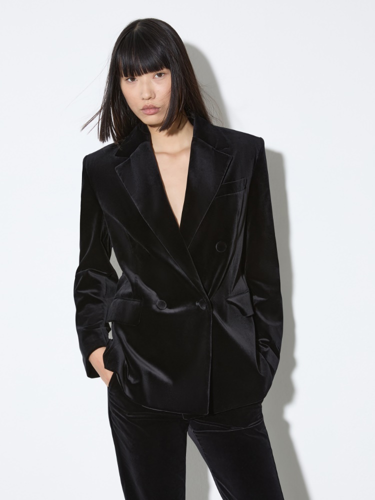 Double-breasted blazer in velvet - BLACK - MAX&Co.