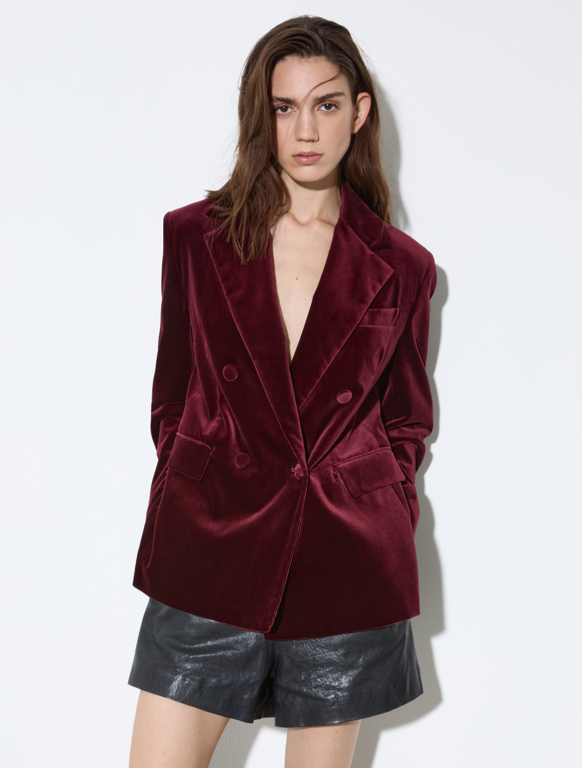 Double-breasted blazer in velvet - BORDEAUX - MAX&Co.