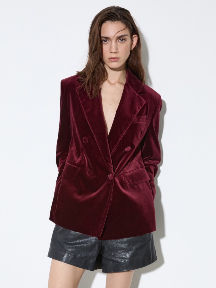 Double-breasted blazer in velvet - BORDEAUX - MAX&Co.