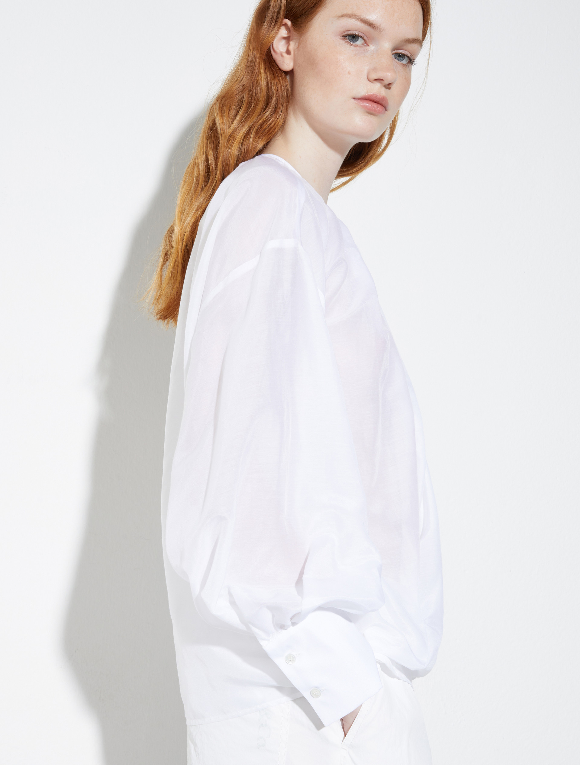Chemisier en voile de coton et soie, blanc | MAX&Co. Chemisier en voile de coton et soie - BLANC - MAX&Co. - 3