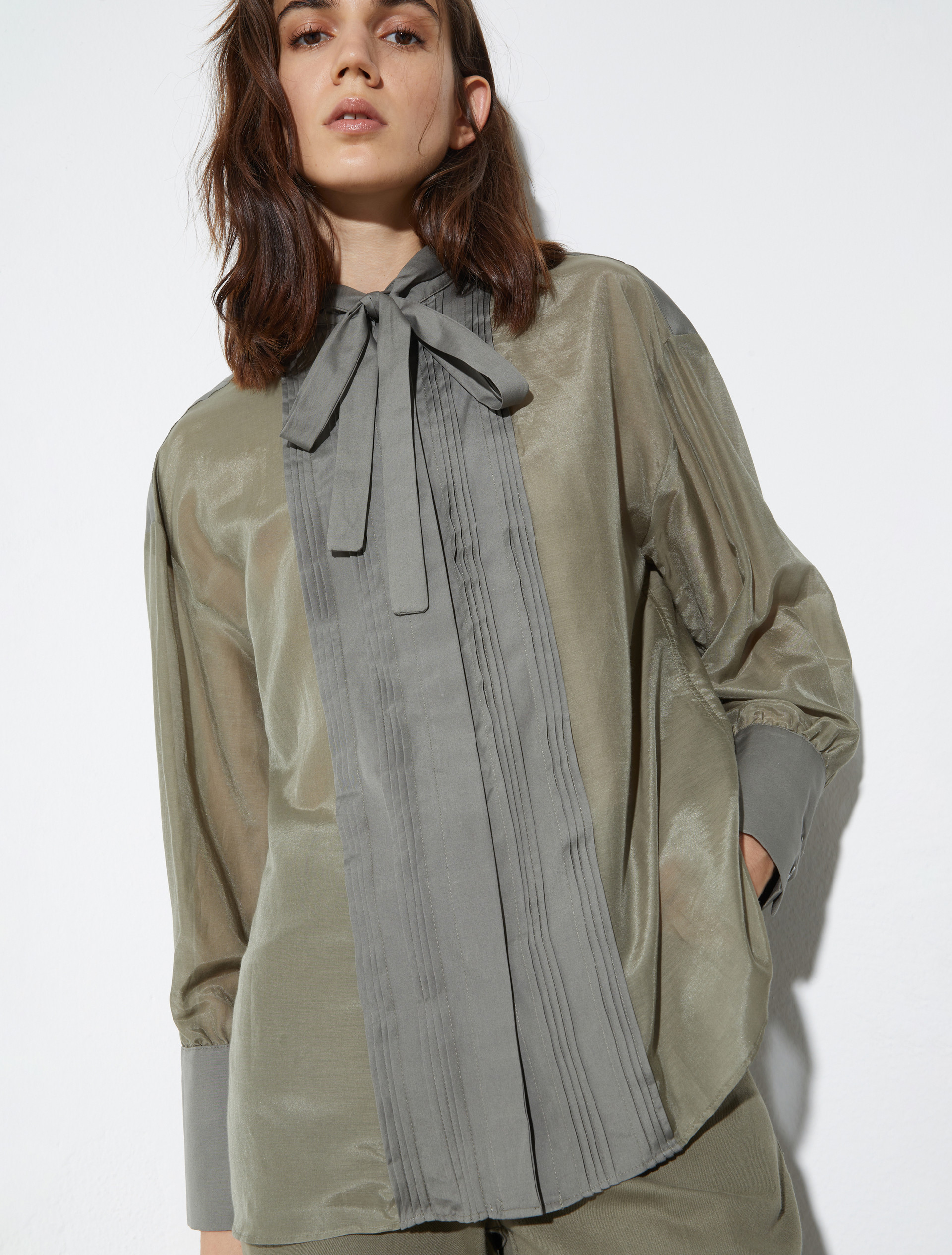 Cotton and silk voile shirt - KAKI - MAX&Co. - 3