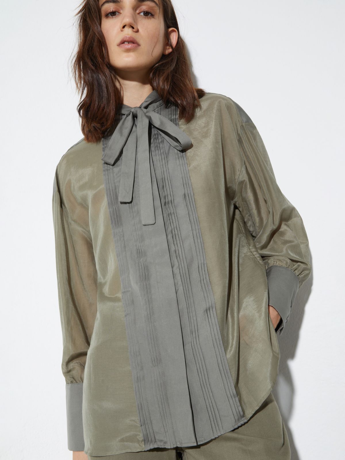 Cotton and silk voile shirt - KAKI - MAX&Co. - 3