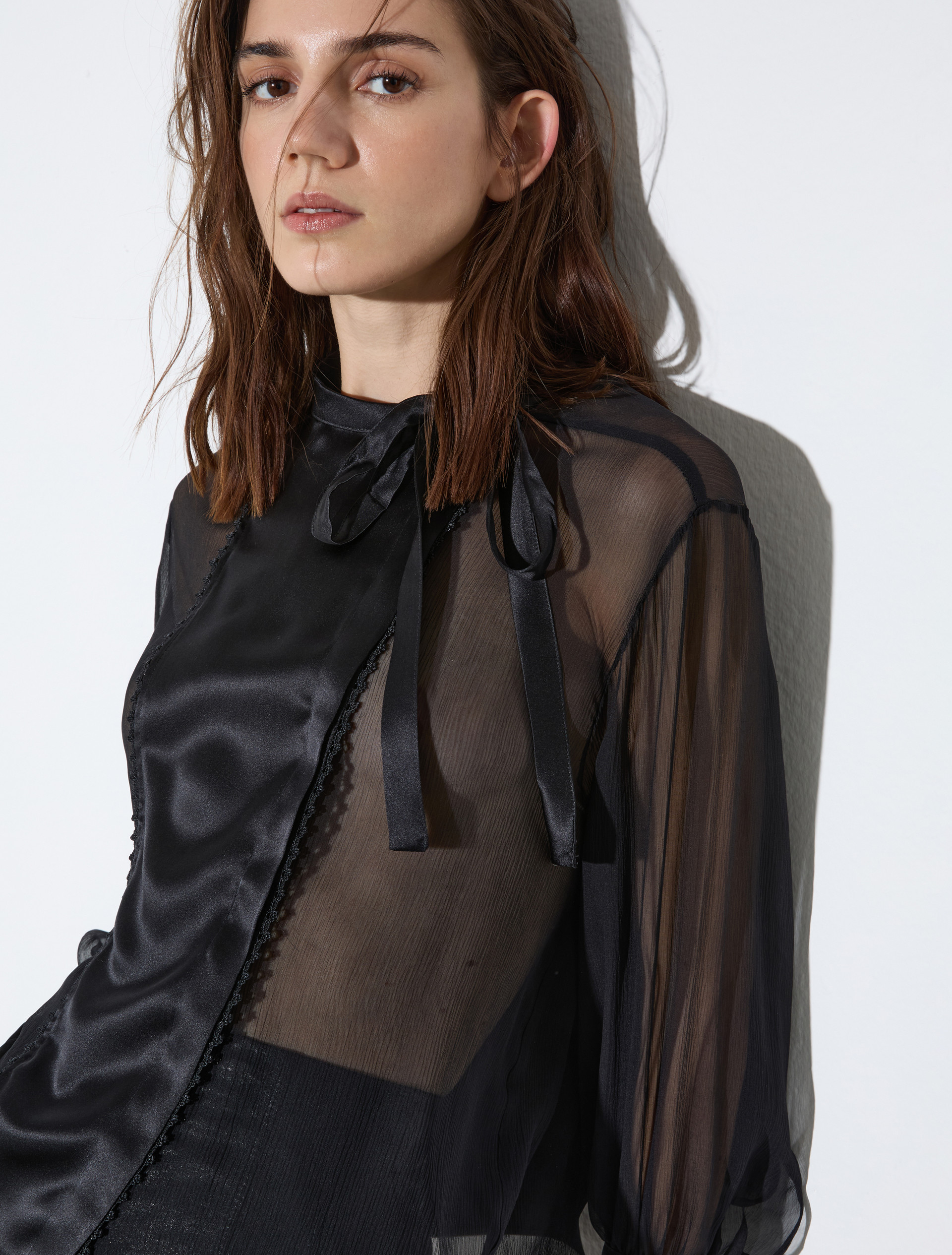 Silk satin crepon shirt, black | MAX&Co. Silk satin crepon shirt - BLACK - MAX&Co. - 3