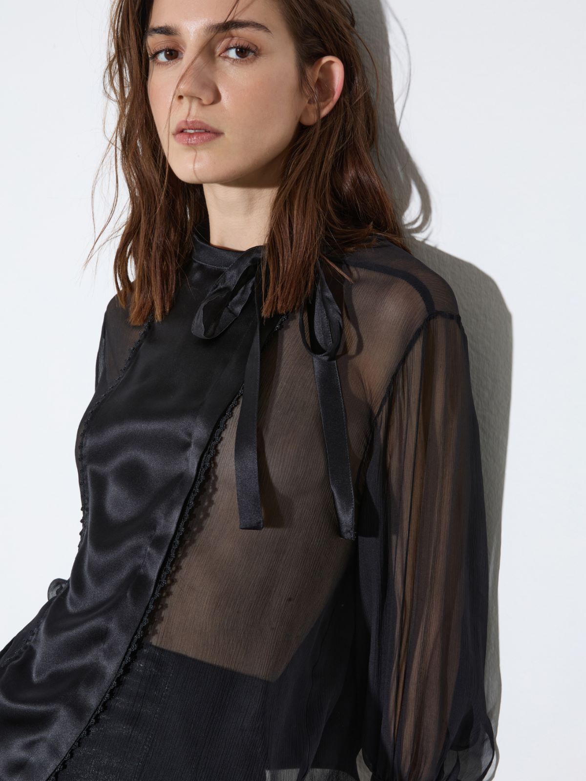 Silk satin crepon shirt - BLACK - MAX&Co. - 3