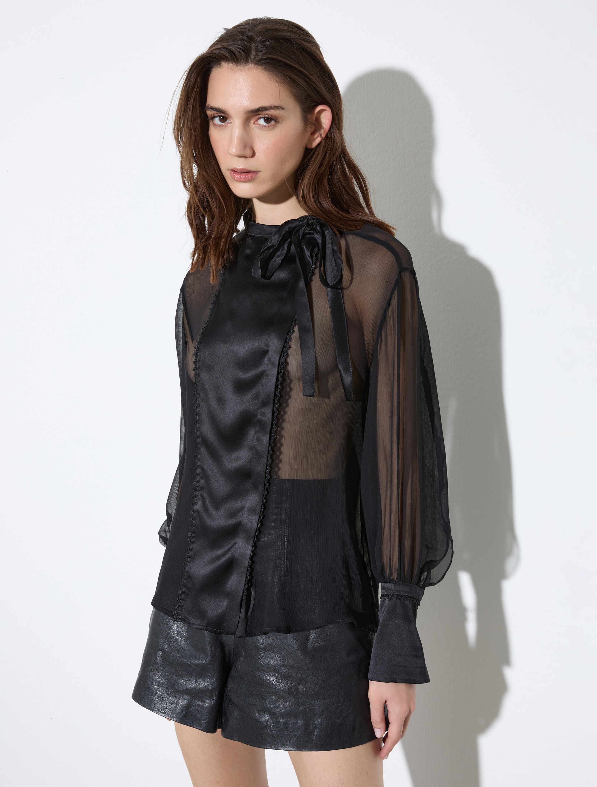 Silk satin crepon shirt, black | MAX&Co. Silk satin crepon shirt - BLACK - MAX&Co.
