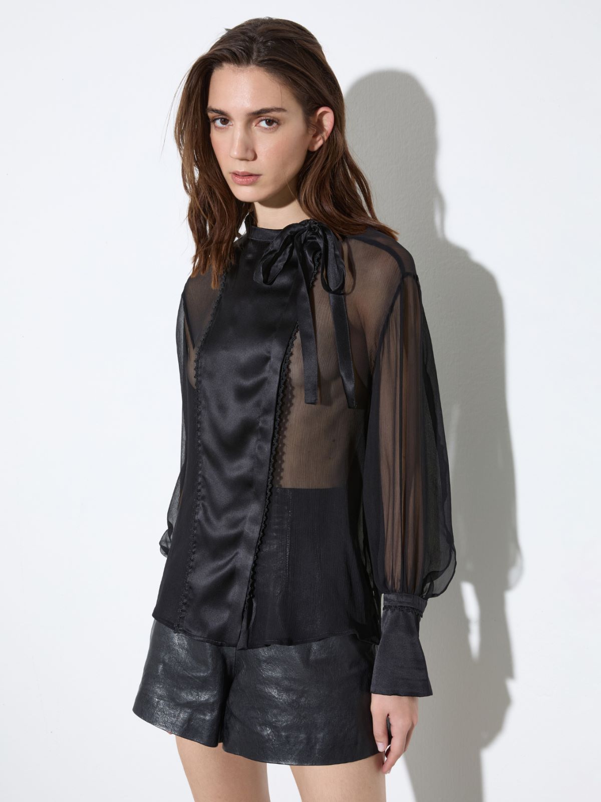 Silk satin crepon shirt - BLACK - MAX&Co.