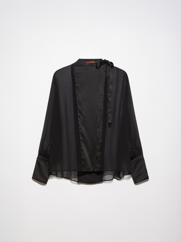 Silk satin crepon shirt - BLACK - MAX&Co.