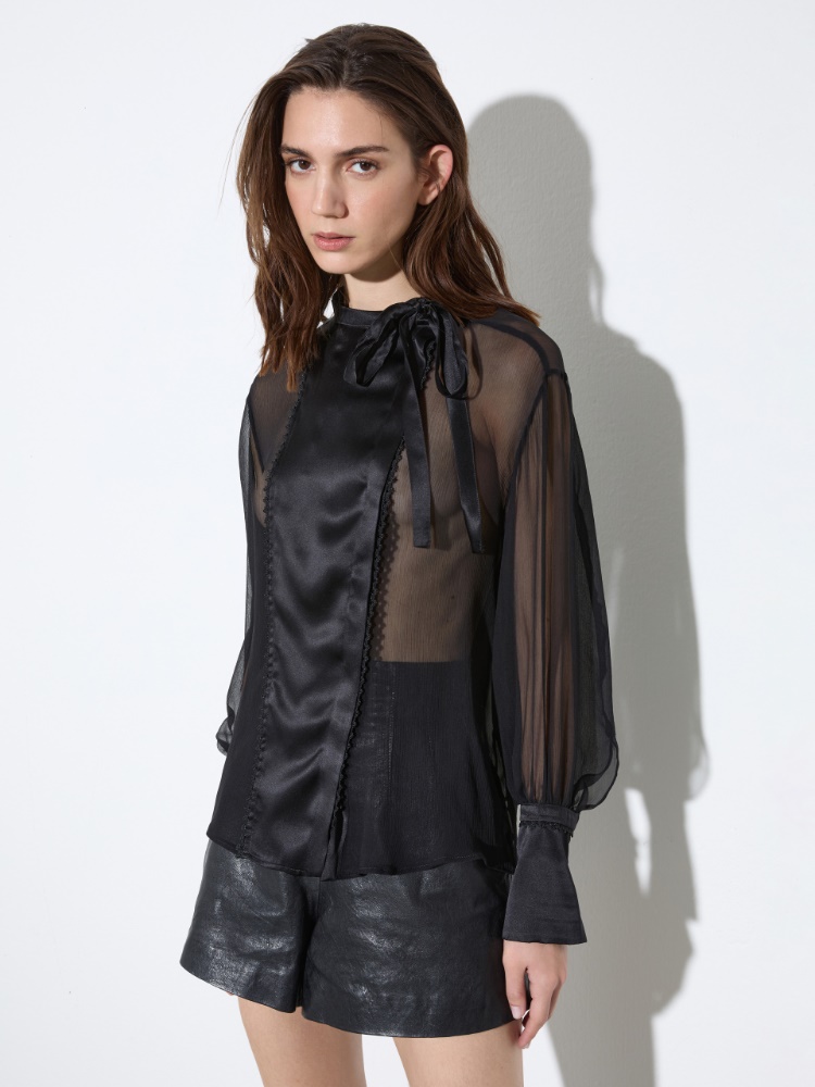 Silk satin crepon shirt - BLACK - MAX&Co.